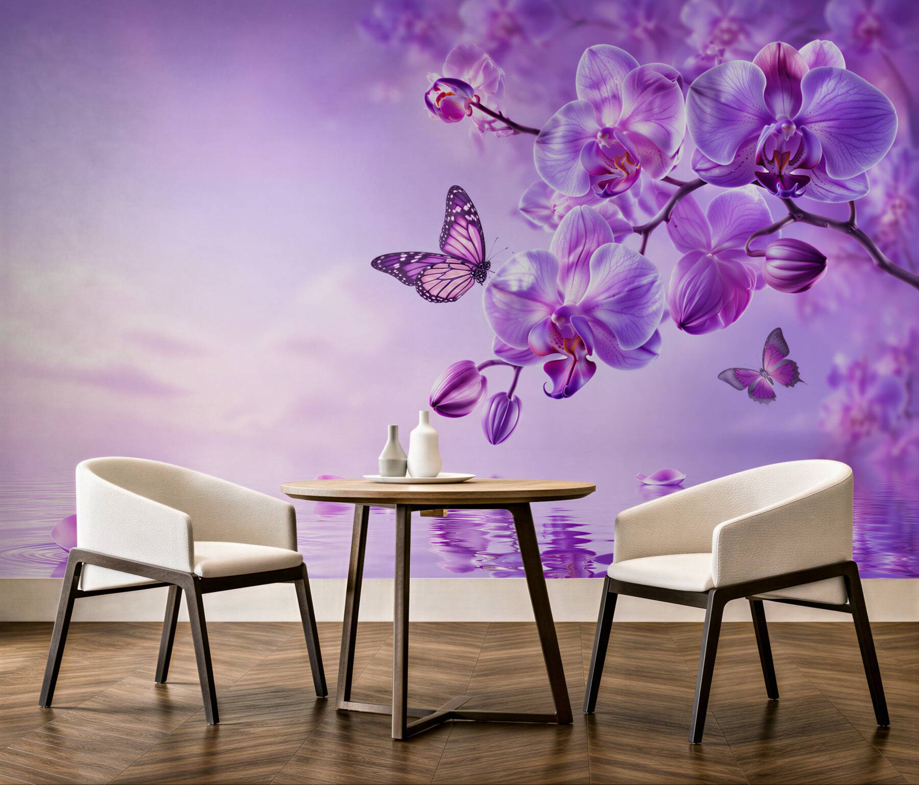 Fototapeta motyle i fioletowa orchidea