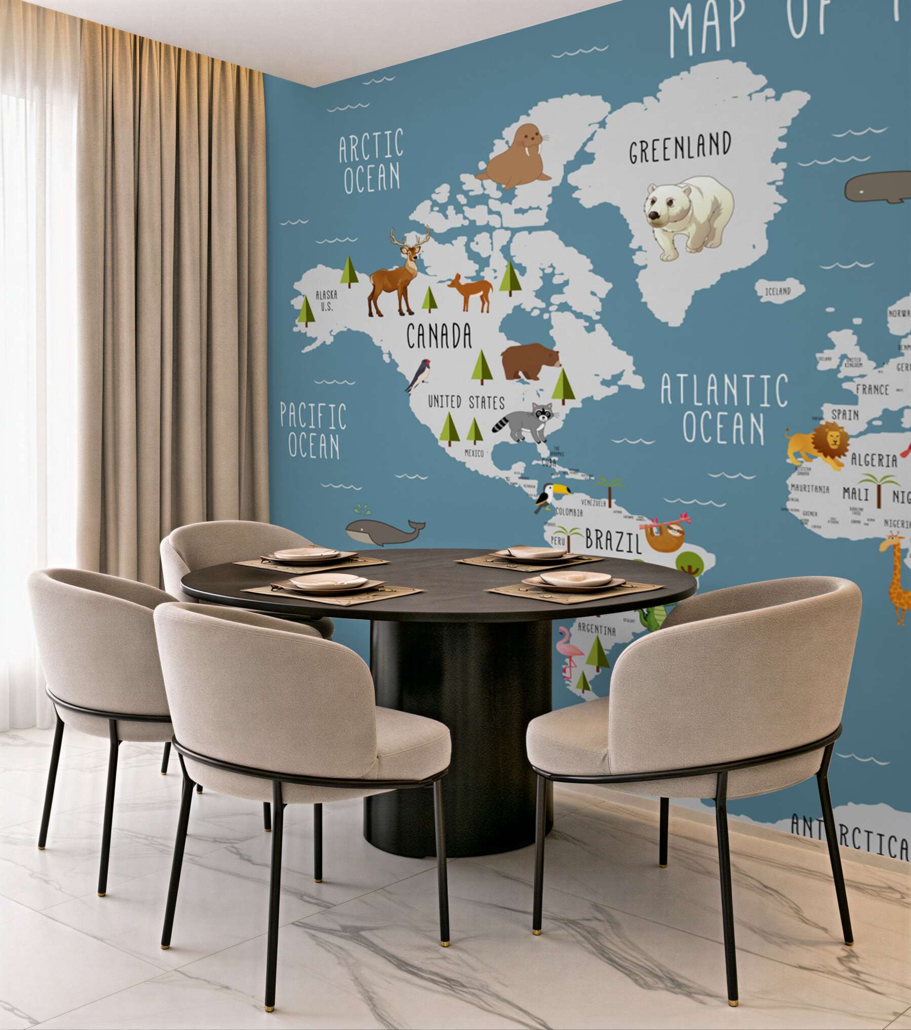 Fototapeta mapa wykonana w animowanej estetyce