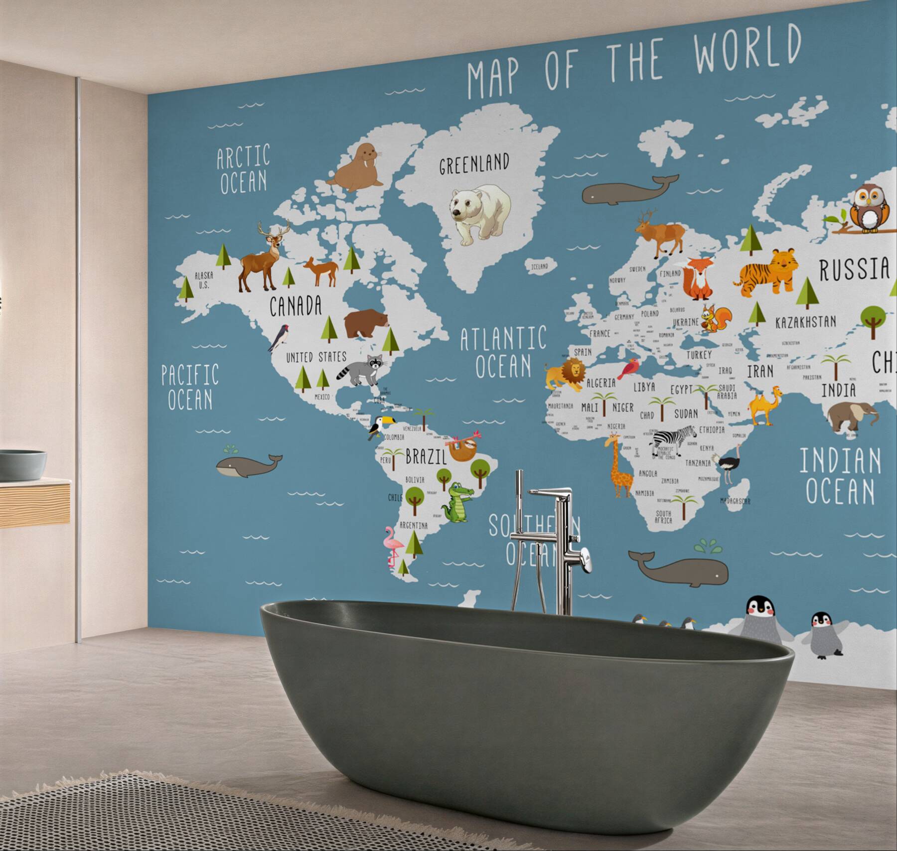 Fototapeta mapa wykonana w animowanej estetyce