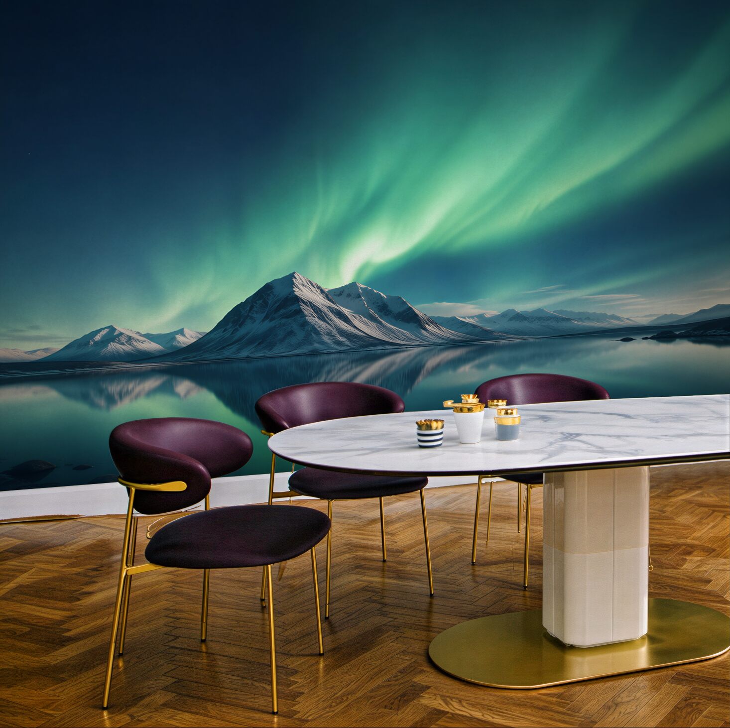 Fototapeta niesamowite zorze polarne nad morzem