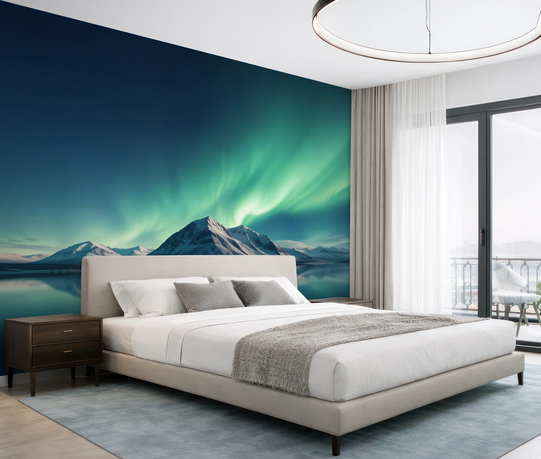 Fototapeta niesamowite zorze polarne nad morzem