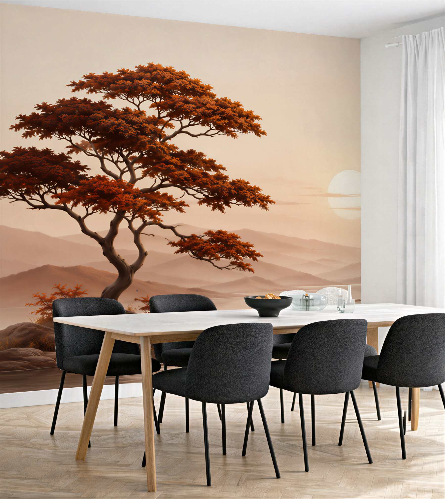 Fototapeta słońce zachodzi nad bonsai