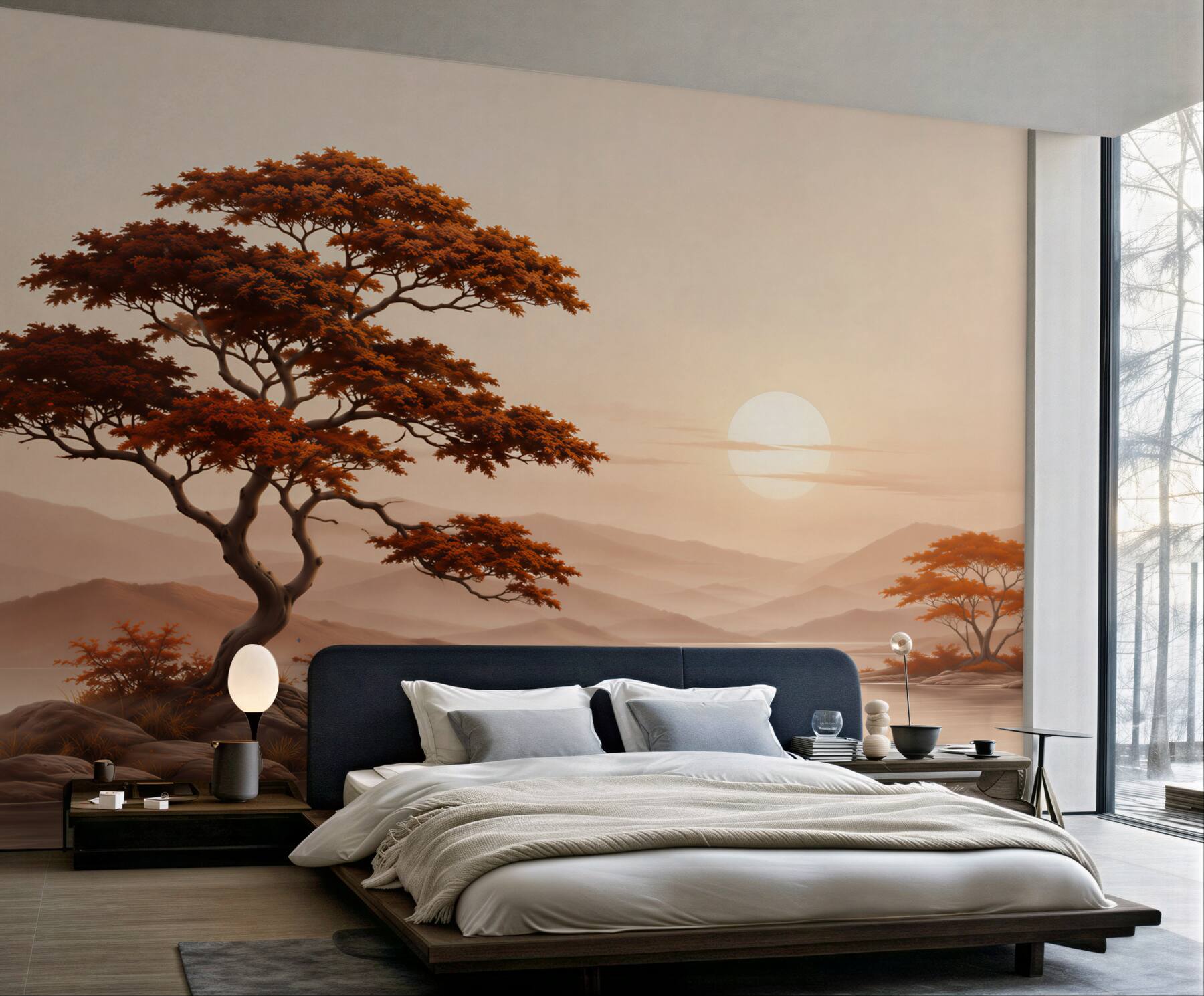 Fototapeta słońce zachodzi nad bonsai