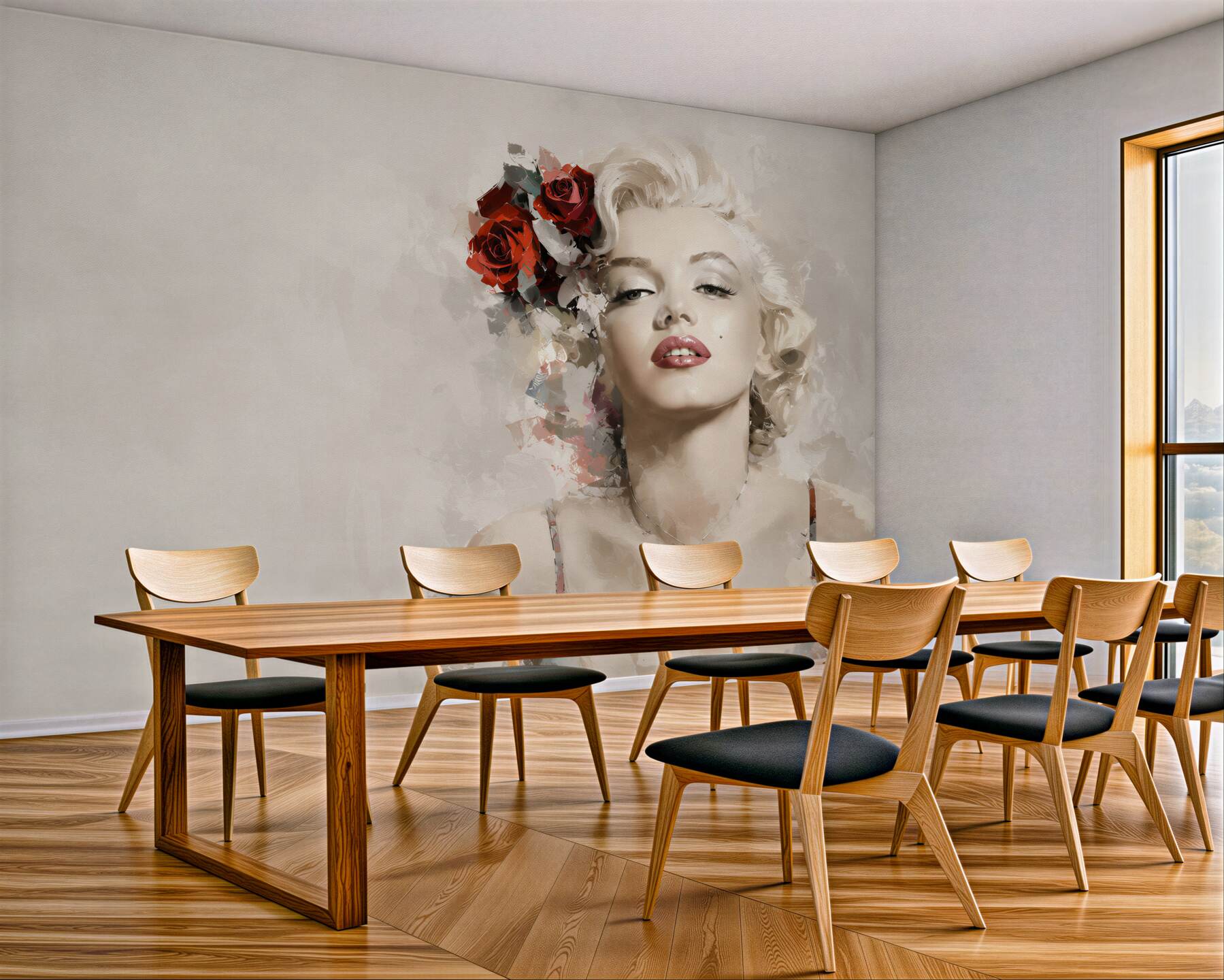 Fototapeta marilyn monroe z czerwonymi różami we włosach