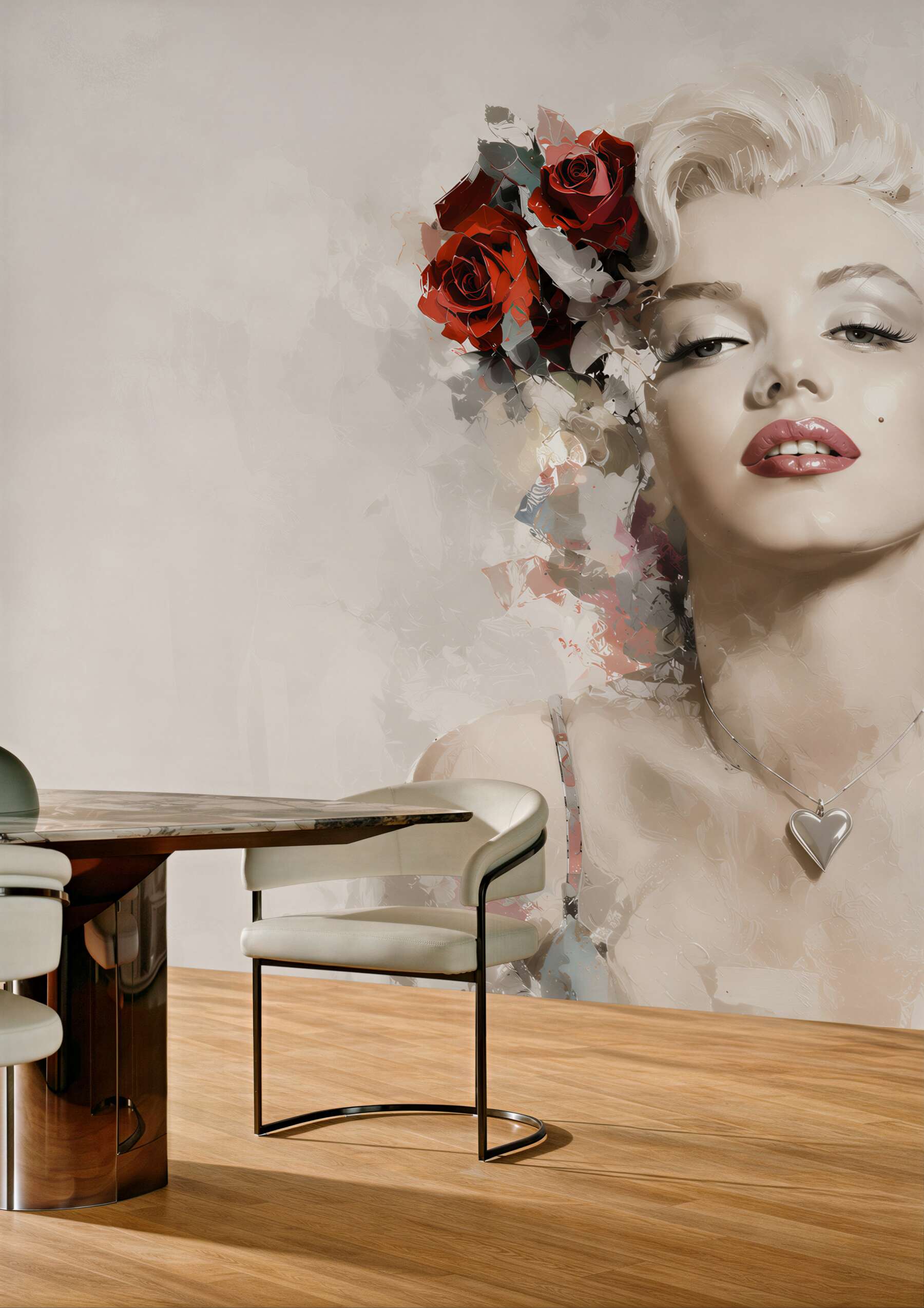 Fototapeta marilyn monroe z czerwonymi różami we włosach
