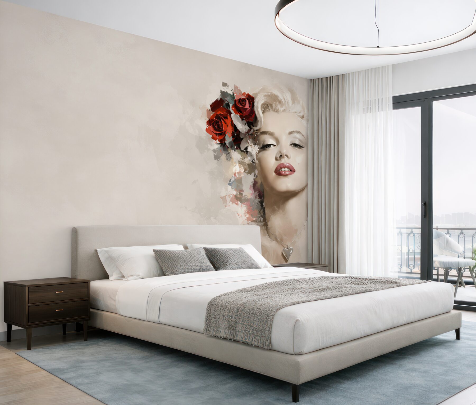 Fototapeta marilyn monroe z czerwonymi różami we włosach