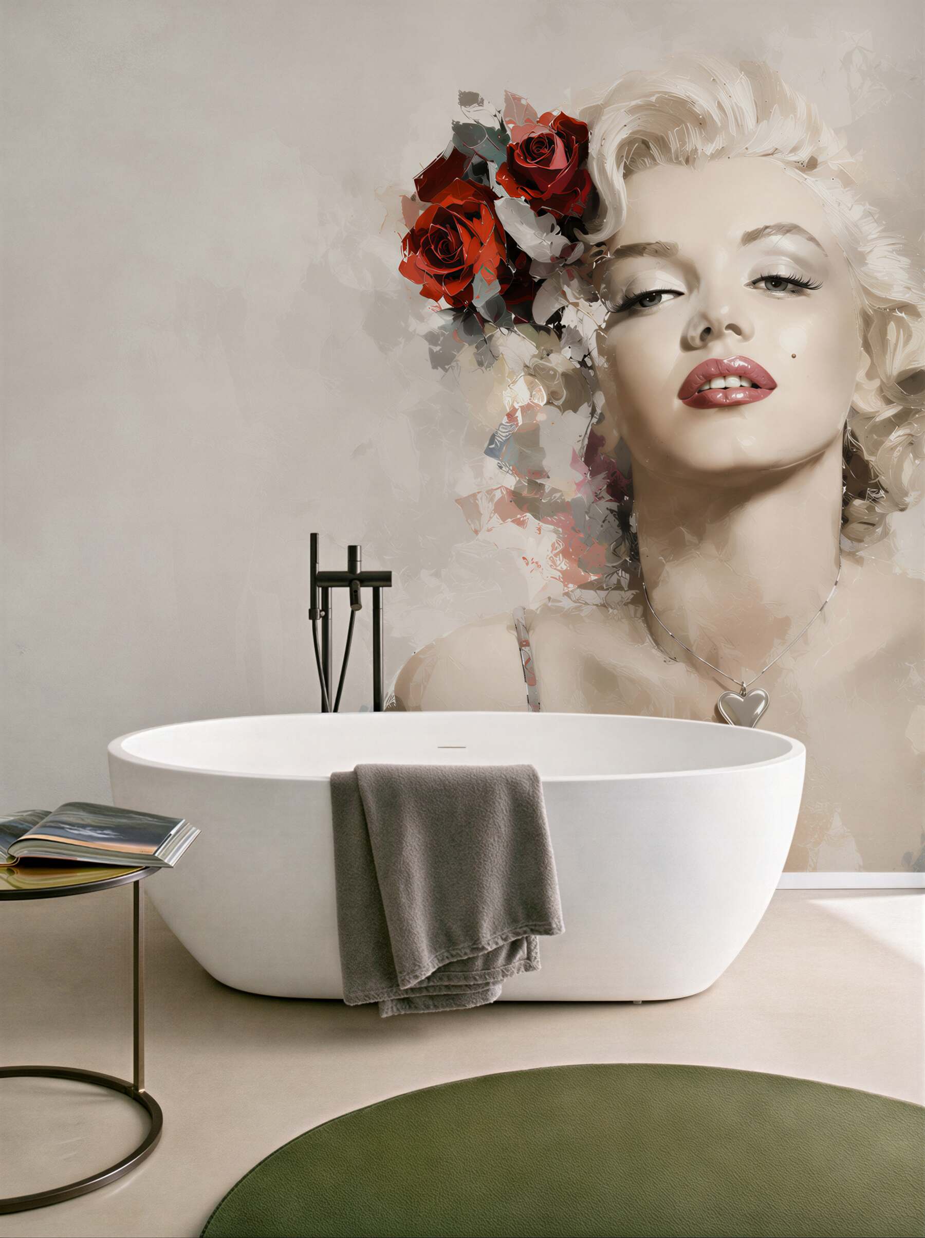 Fototapeta marilyn monroe z czerwonymi różami we włosach