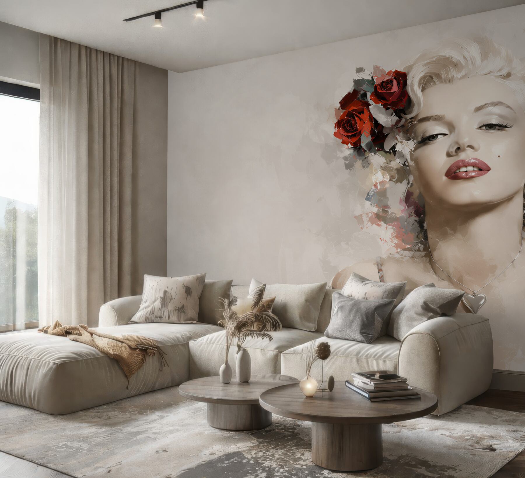 Fototapeta marilyn monroe z czerwonymi różami we włosach