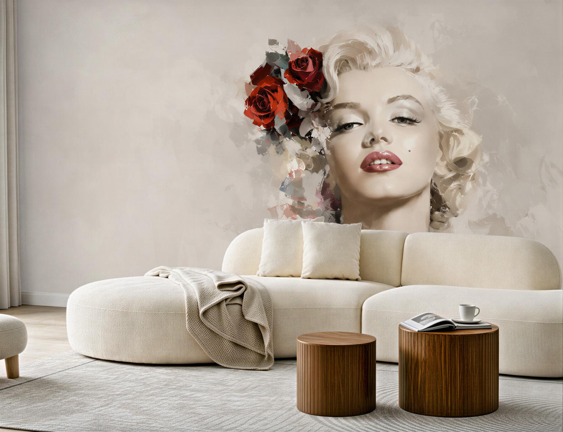Fototapeta marilyn monroe z czerwonymi różami we włosach