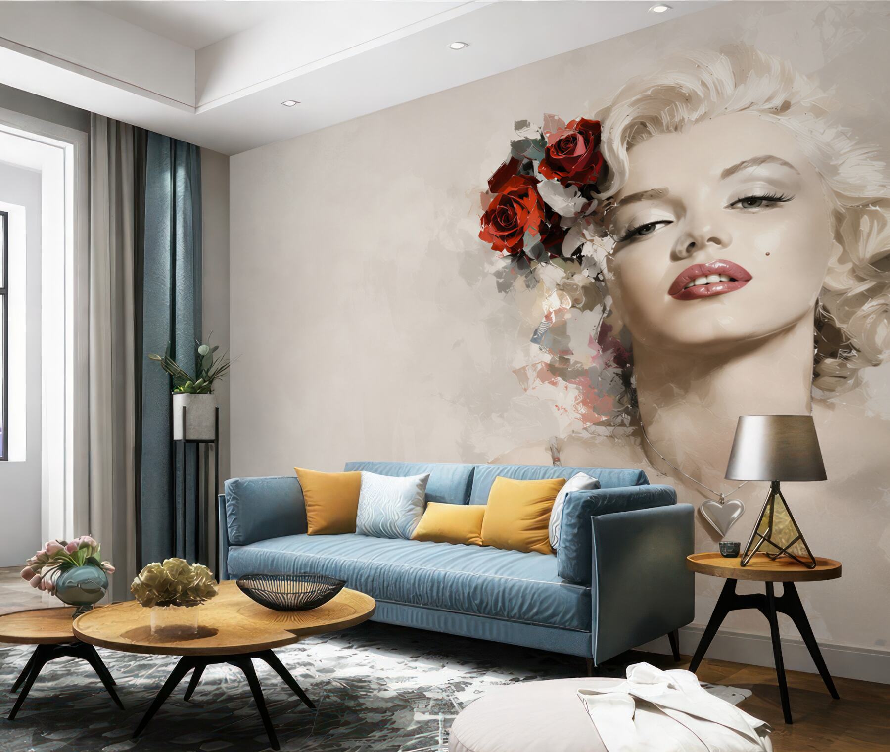 Fototapeta marilyn monroe z czerwonymi różami we włosach