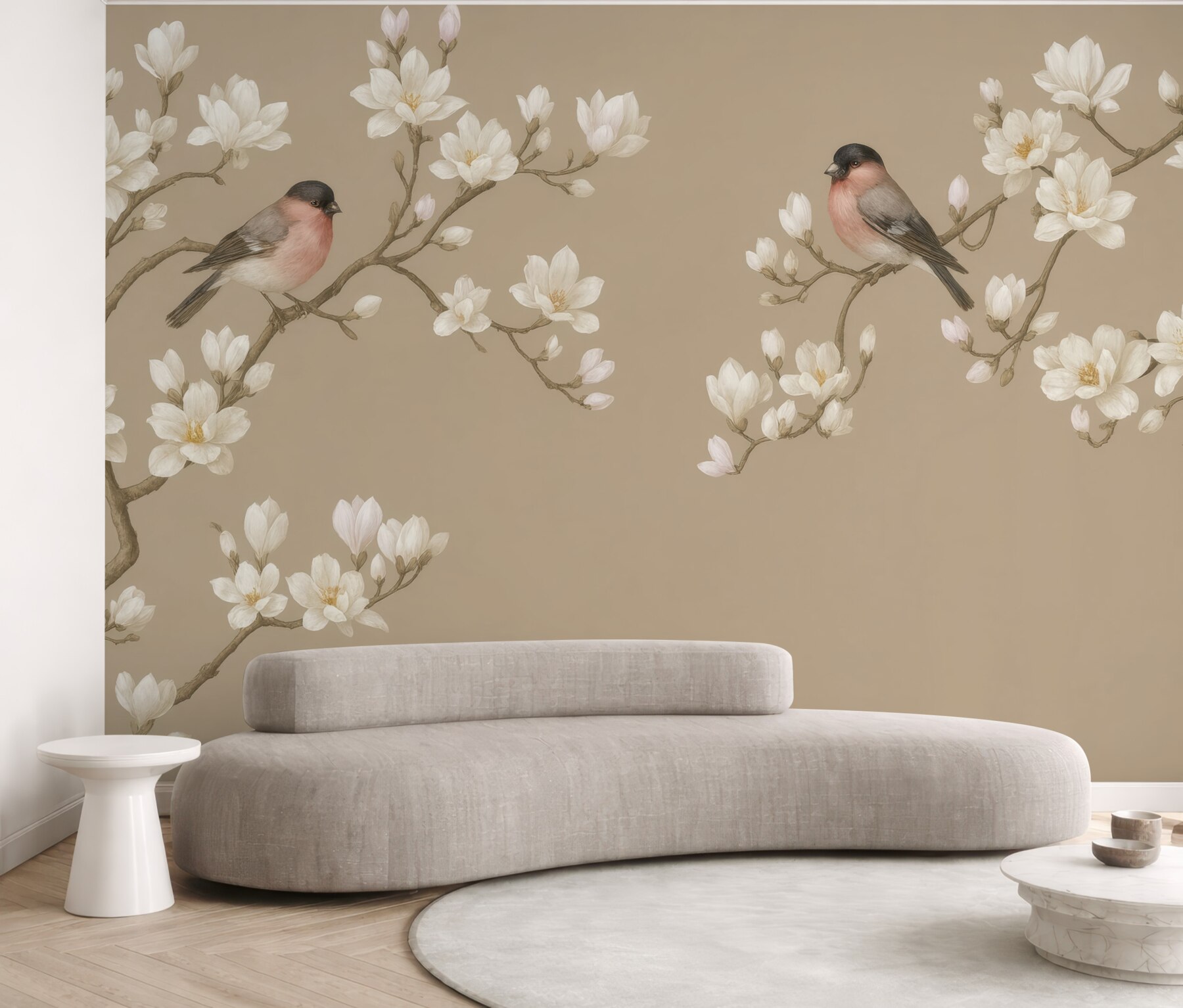 Fototapeta magnolie i gile na beżowym tle