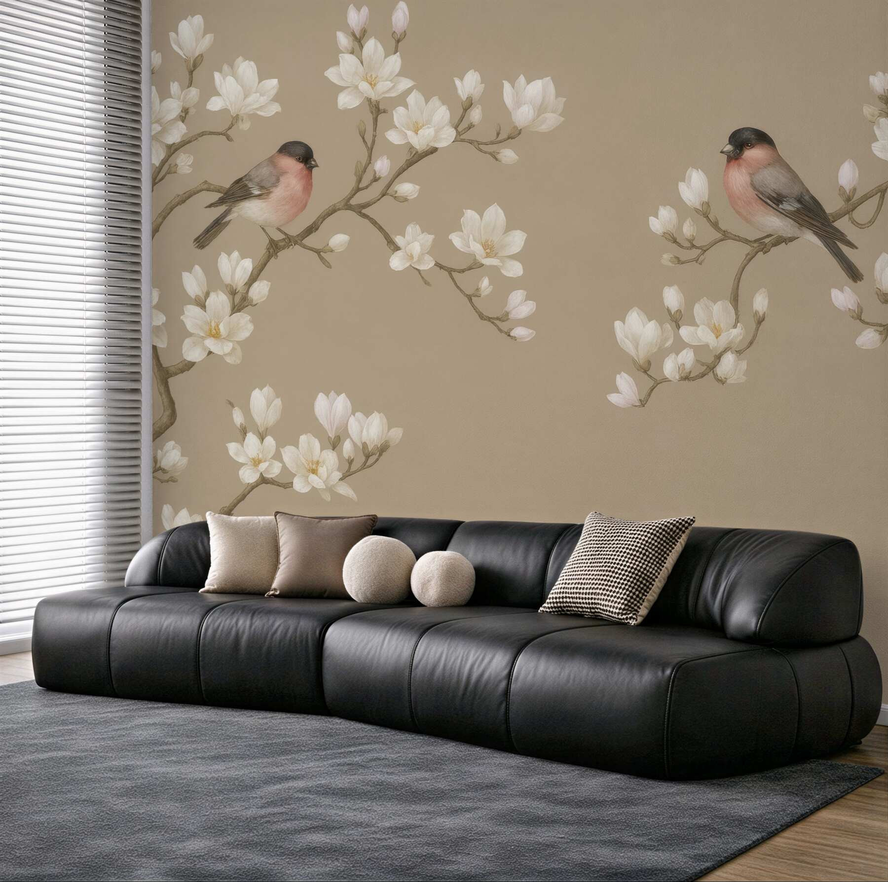 Fototapeta magnolie i gile na beżowym tle