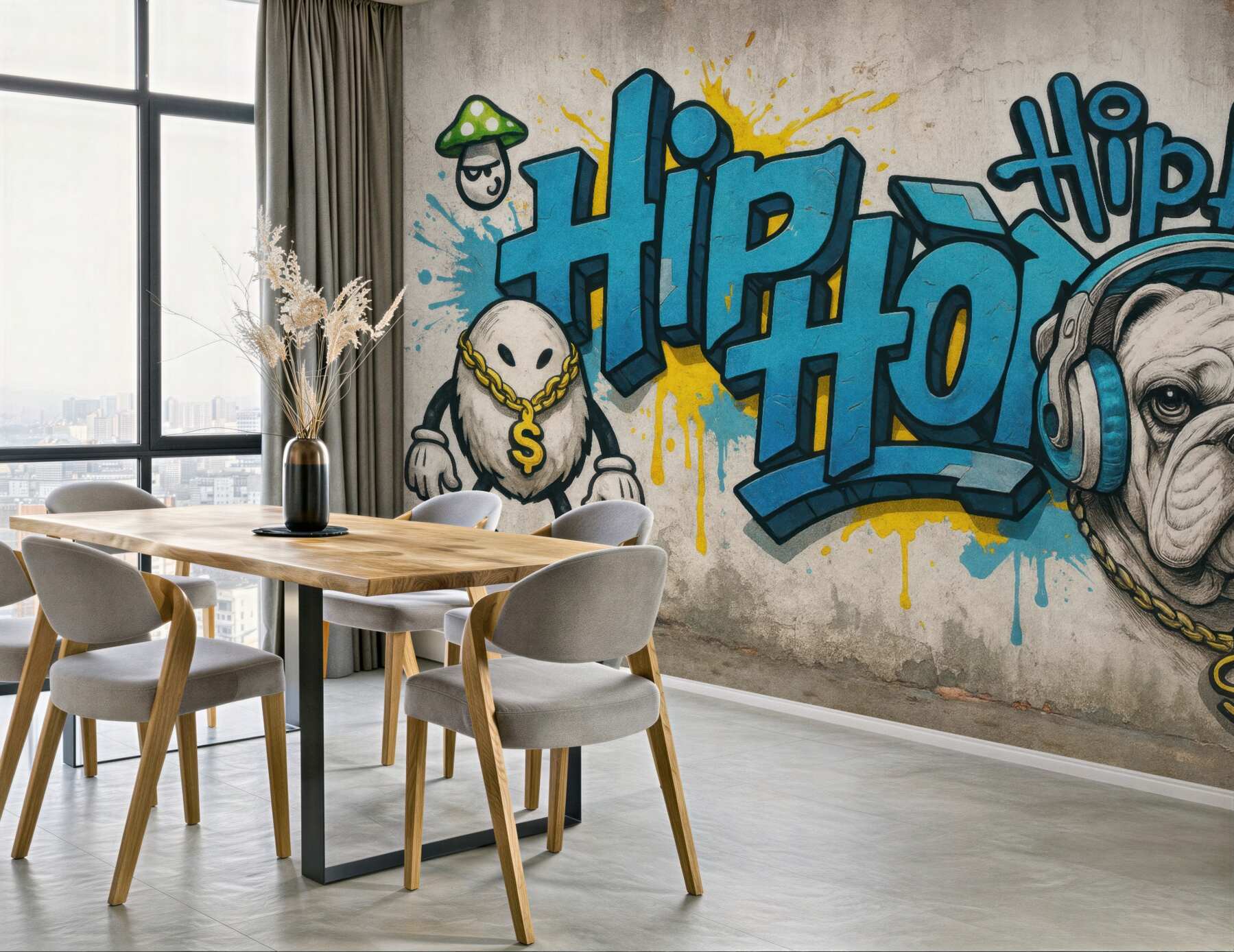 Fototapeta hiphopowy buldog w miejskim graffiti