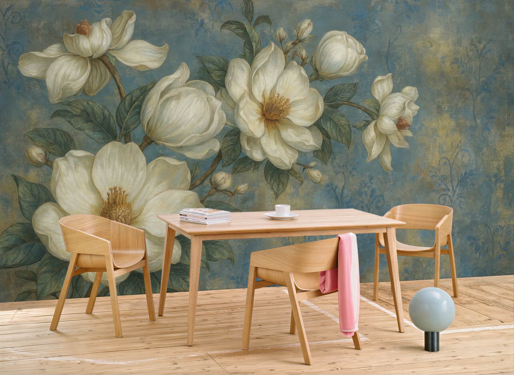 Fototapeta kremowe magnolie na błękitnym tle