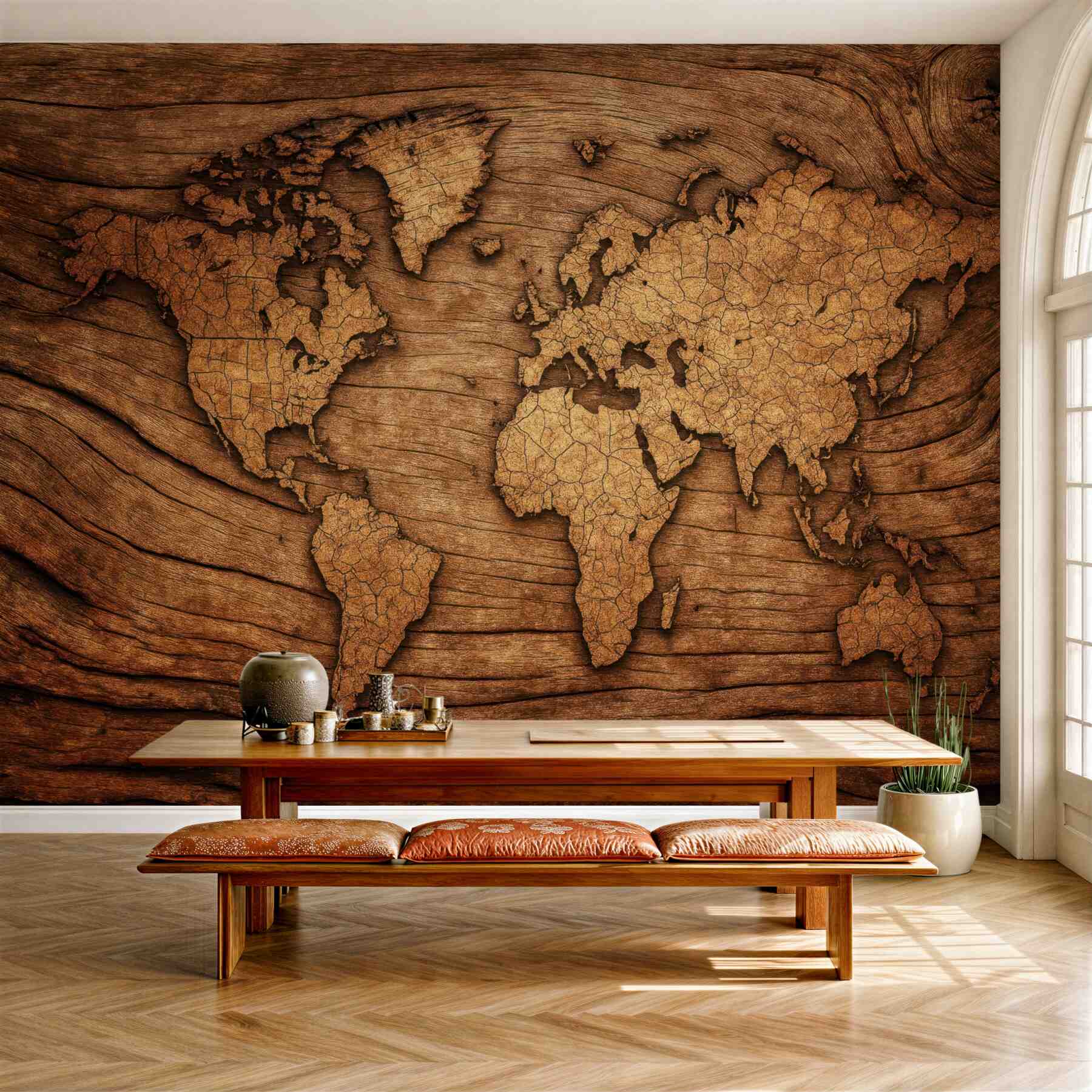 Fototapeta drewniana mapa świata w rustykalnym stylu