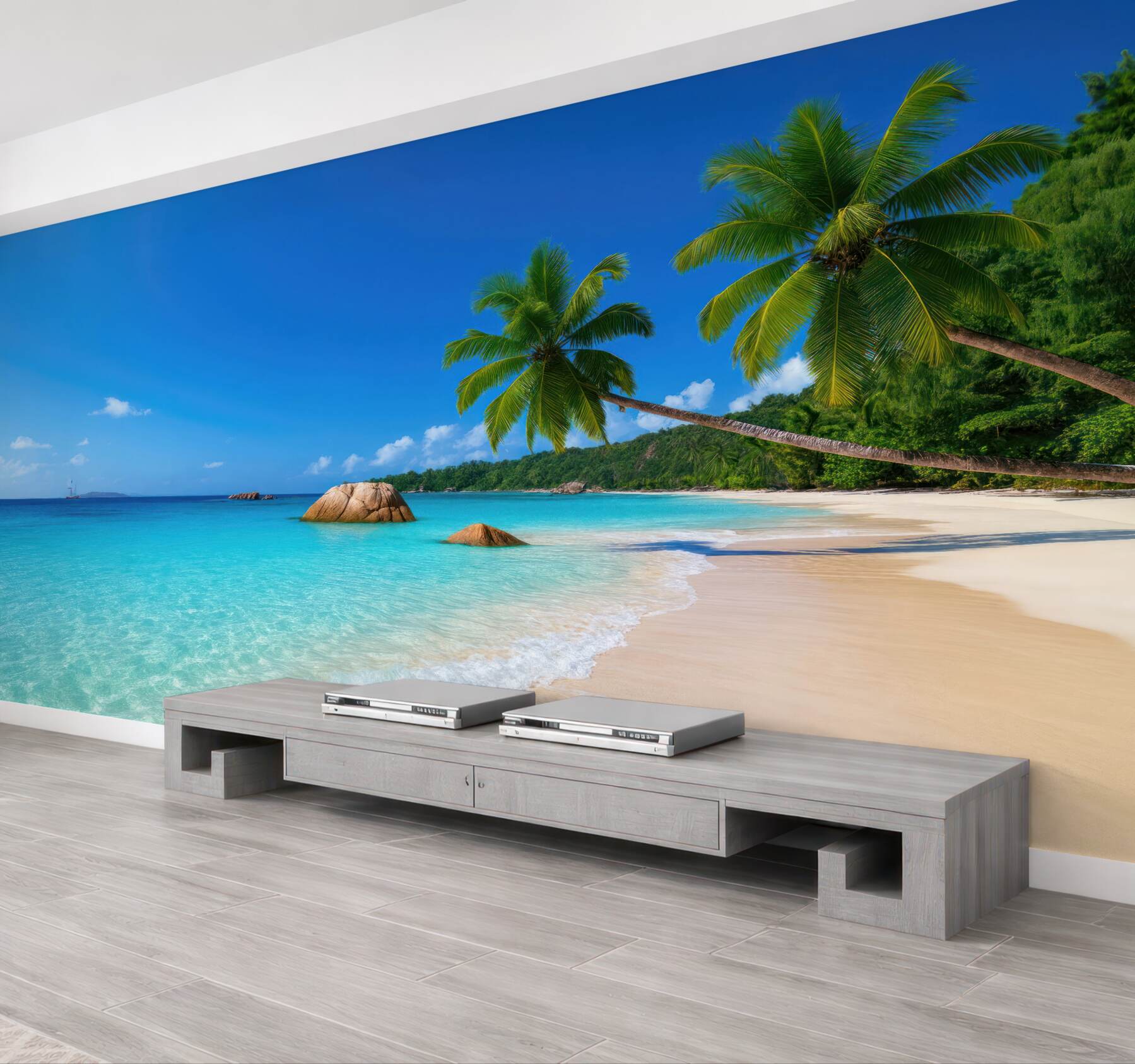 Fototapeta rajska plaża z palmami i turkusem