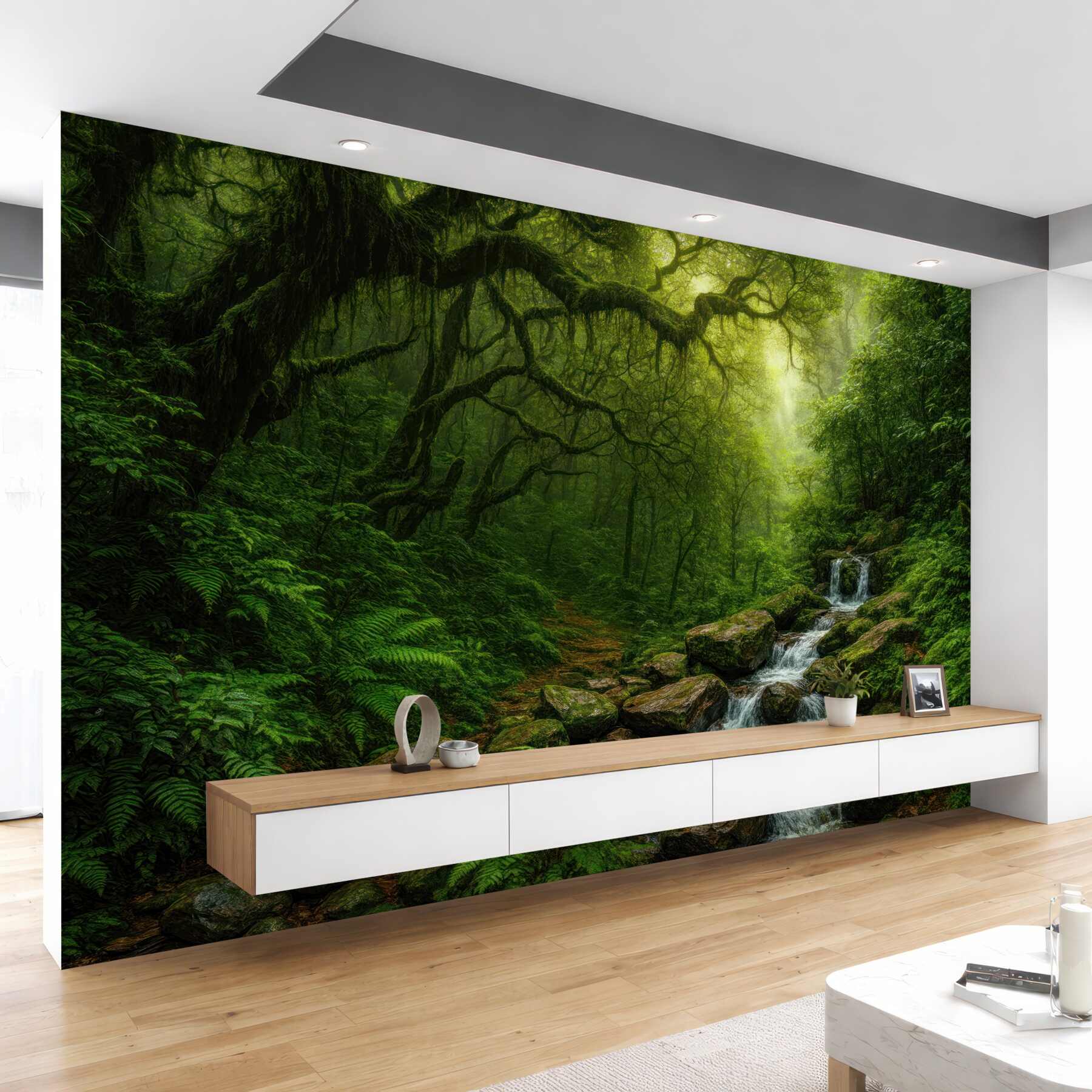 Fototapeta magiczny leśny strumień w zieleni