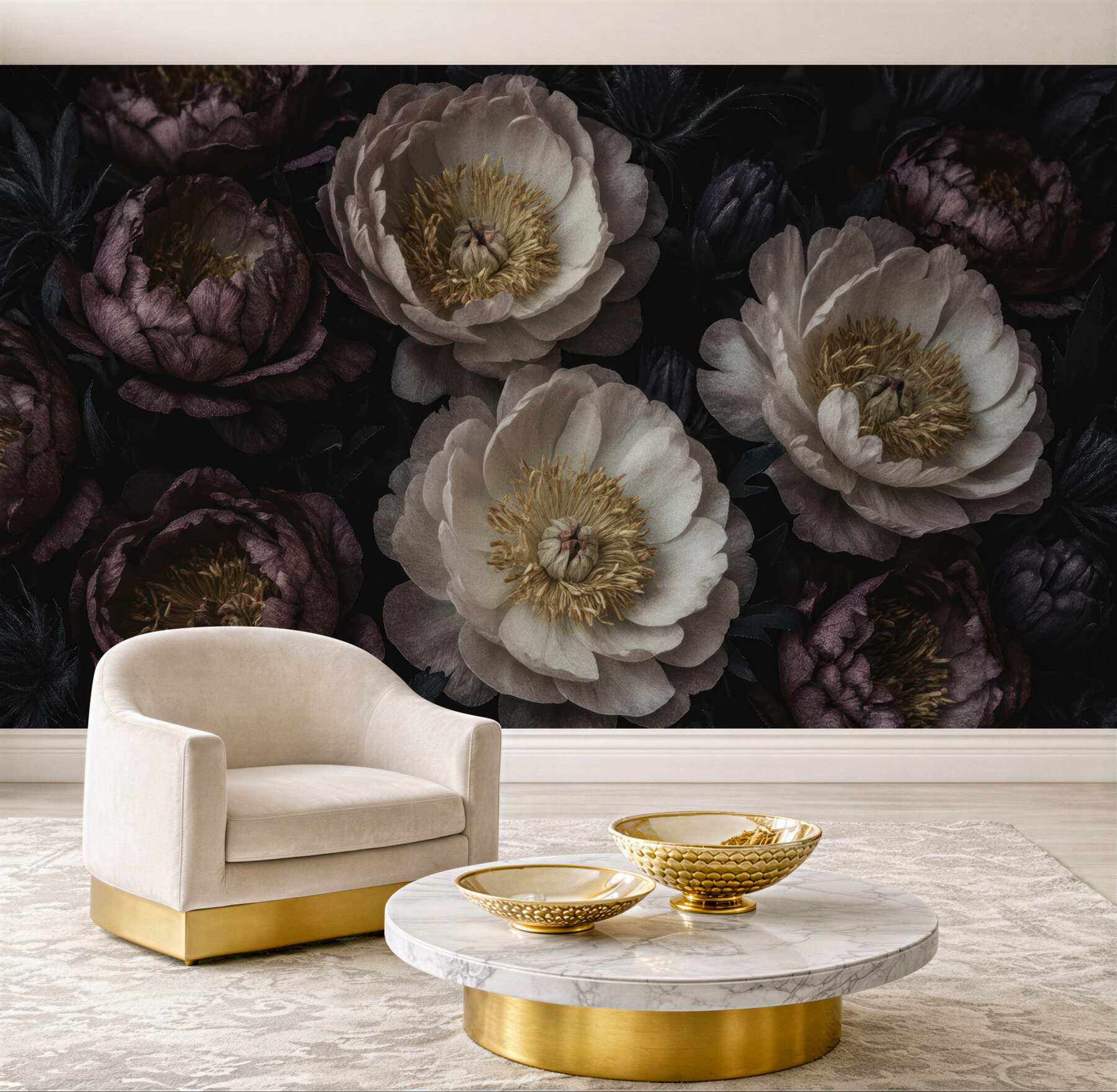 Fototapeta eleganckie piwonie w mrocznym stylu