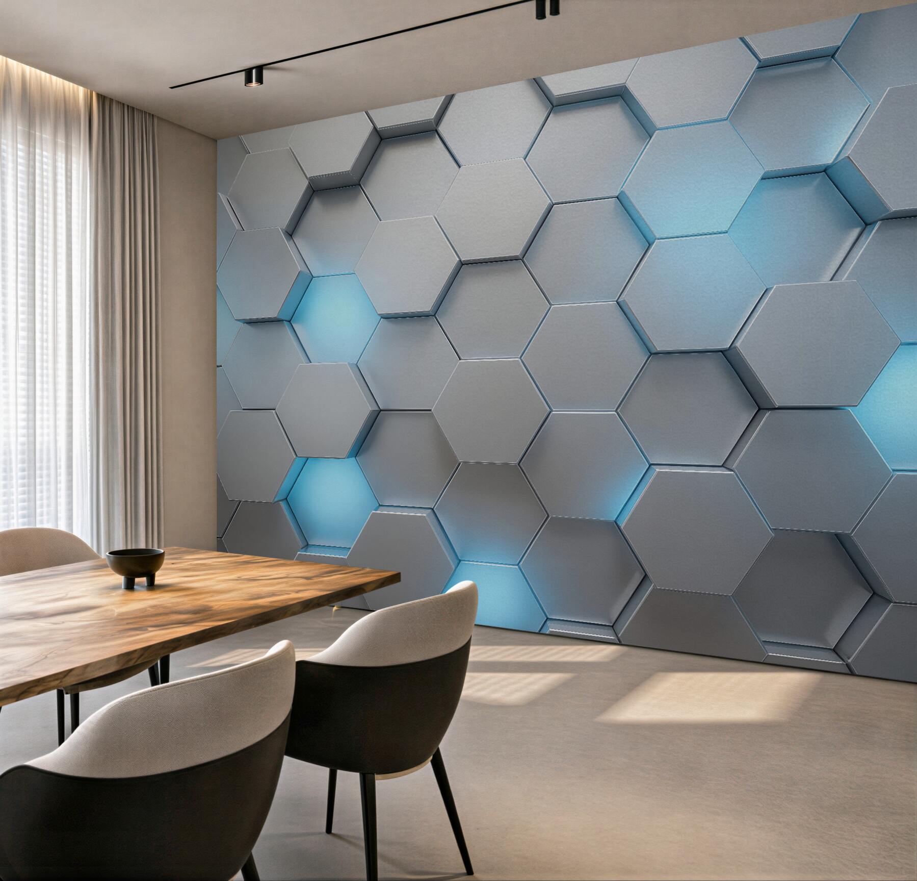 Fototapeta geometryczne heksagony z błękitnym światłem