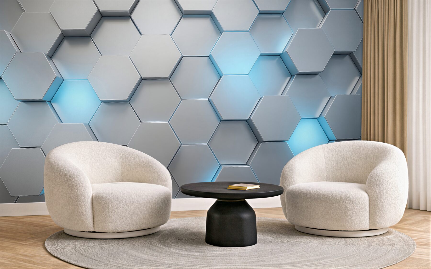 Fototapeta geometryczne heksagony z błękitnym światłem