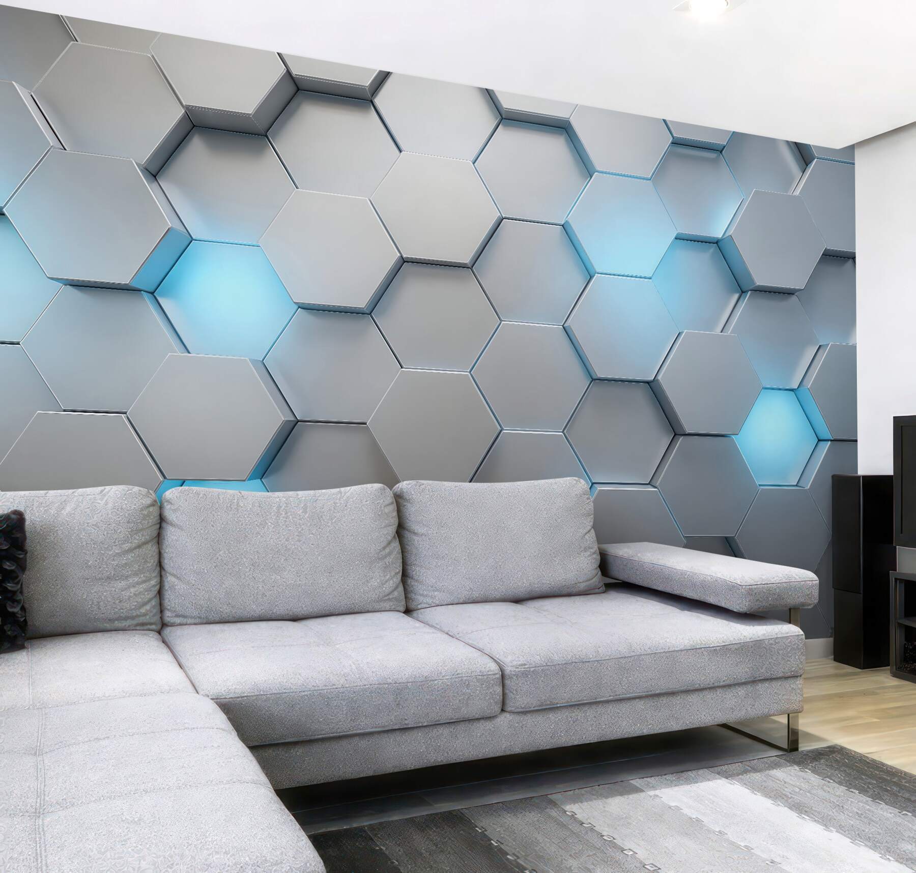 Fototapeta geometryczne heksagony z błękitnym światłem