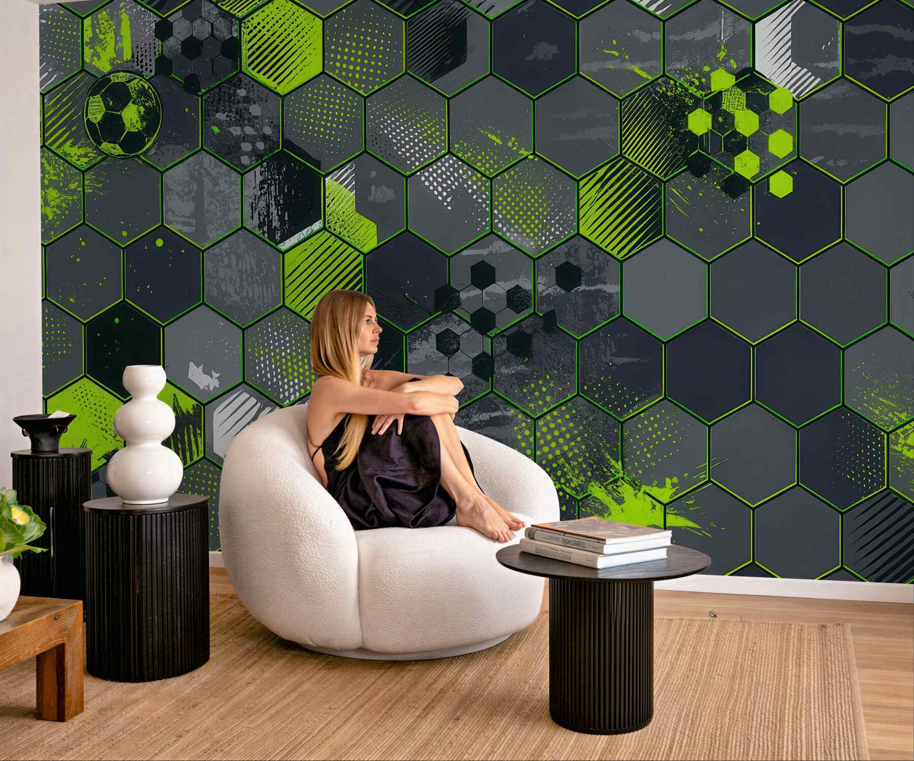 Fototapeta piłkarska mozaika neonowych hexagonów