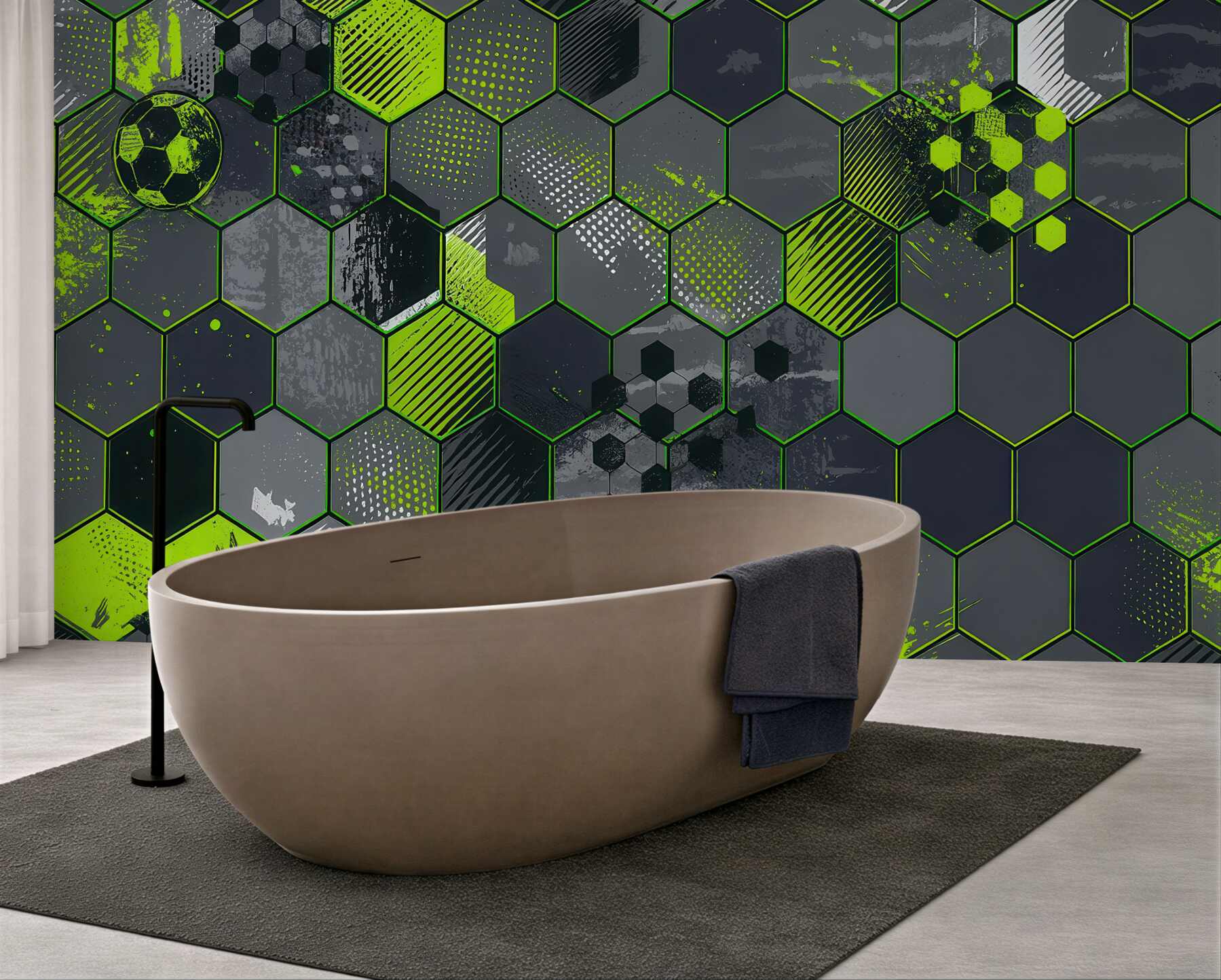 Fototapeta piłkarska mozaika neonowych hexagonów