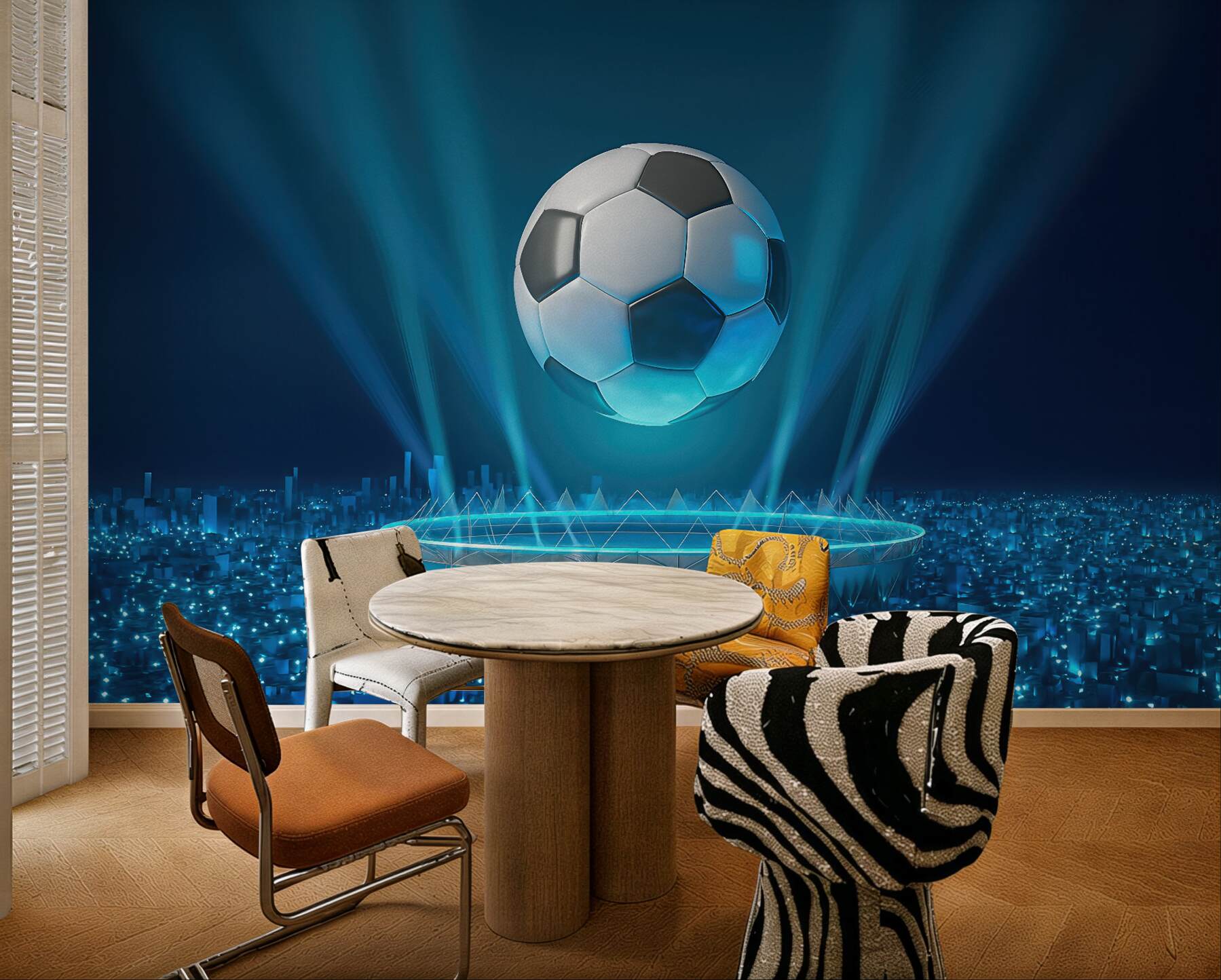 Fototapeta futurystyczny stadion z lewitującą piłką