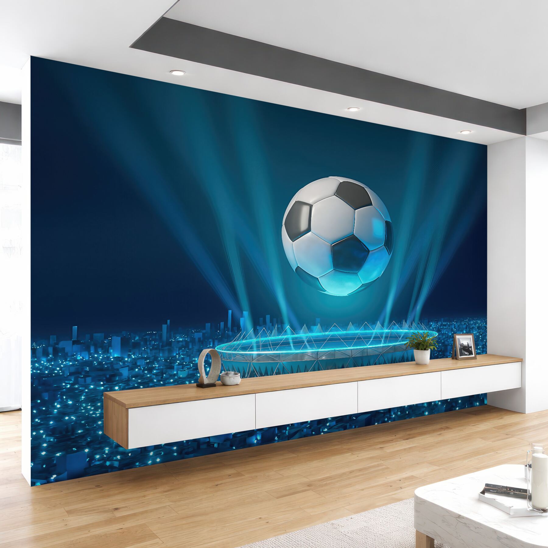 Fototapeta futurystyczny stadion z lewitującą piłką