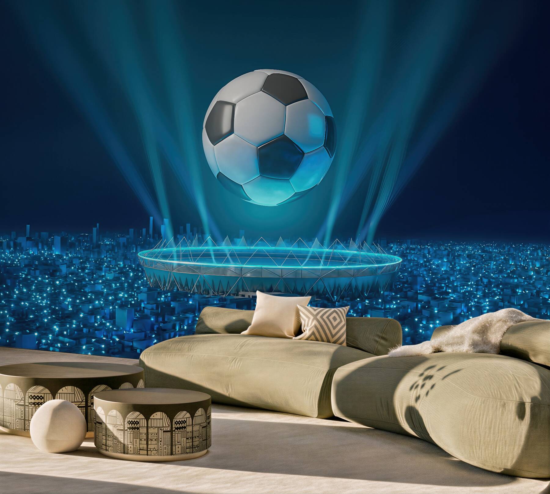 Fototapeta futurystyczny stadion z lewitującą piłką