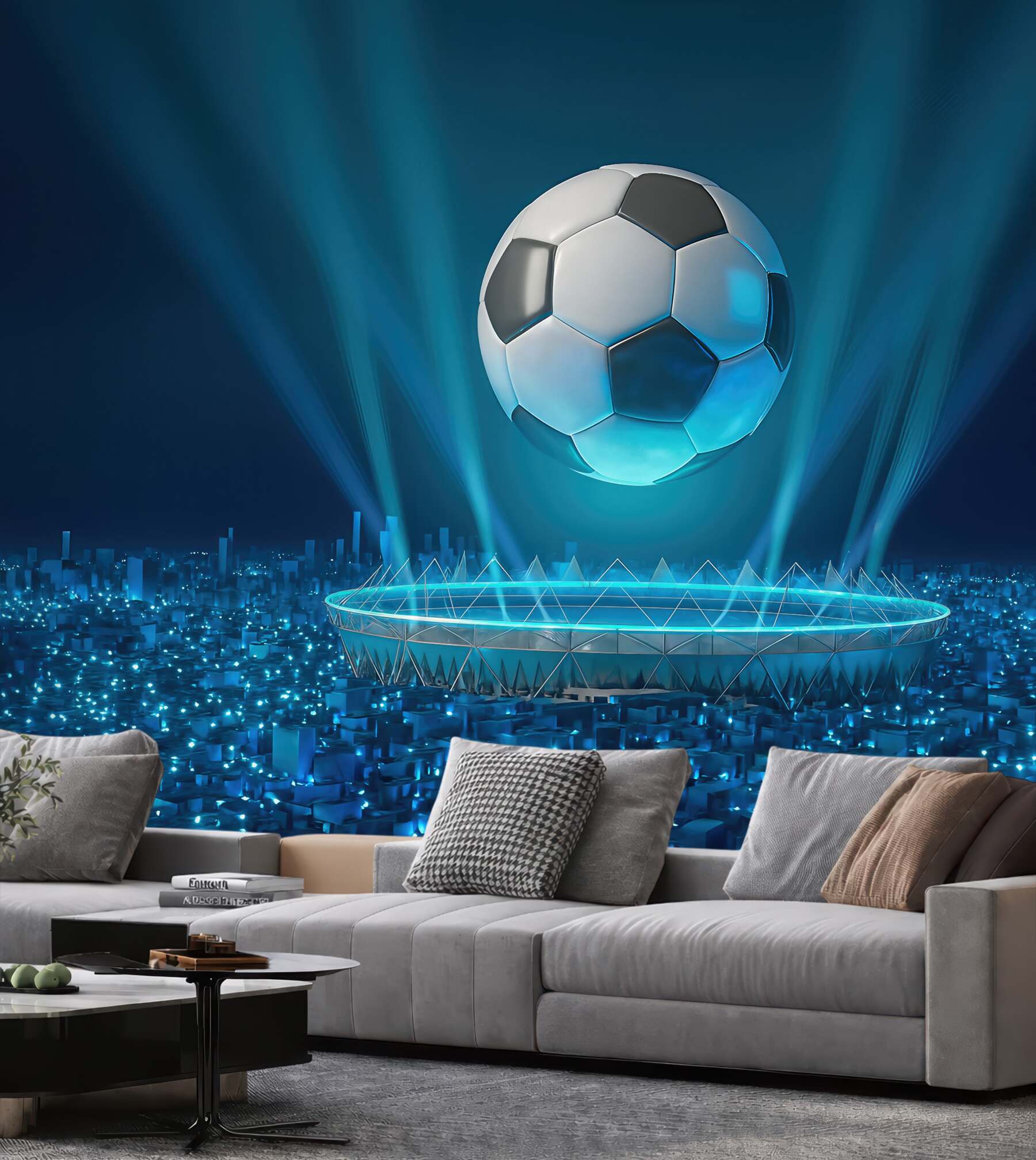 Fototapeta futurystyczny stadion z lewitującą piłką