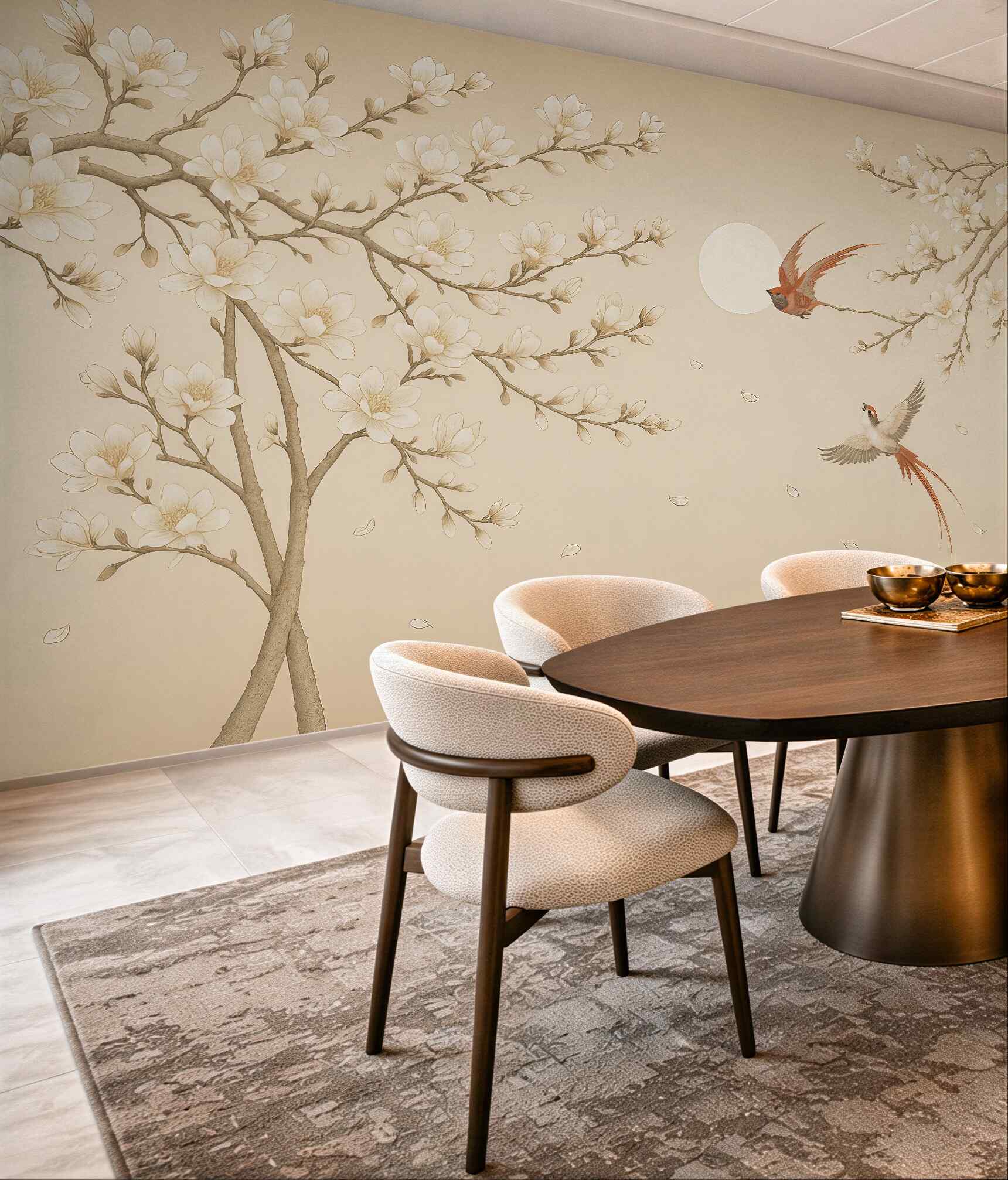 Fototapeta magnolie i ptaki w harmonii