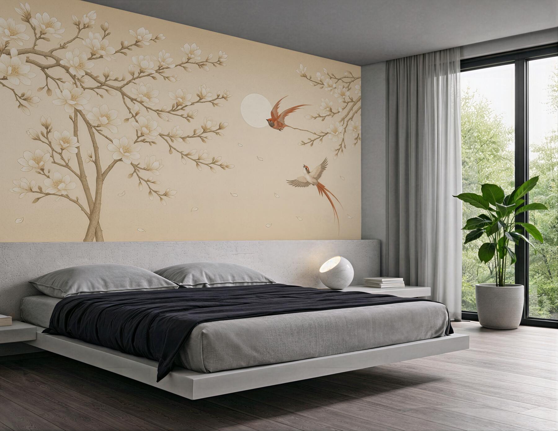 Fototapeta magnolie i ptaki w harmonii