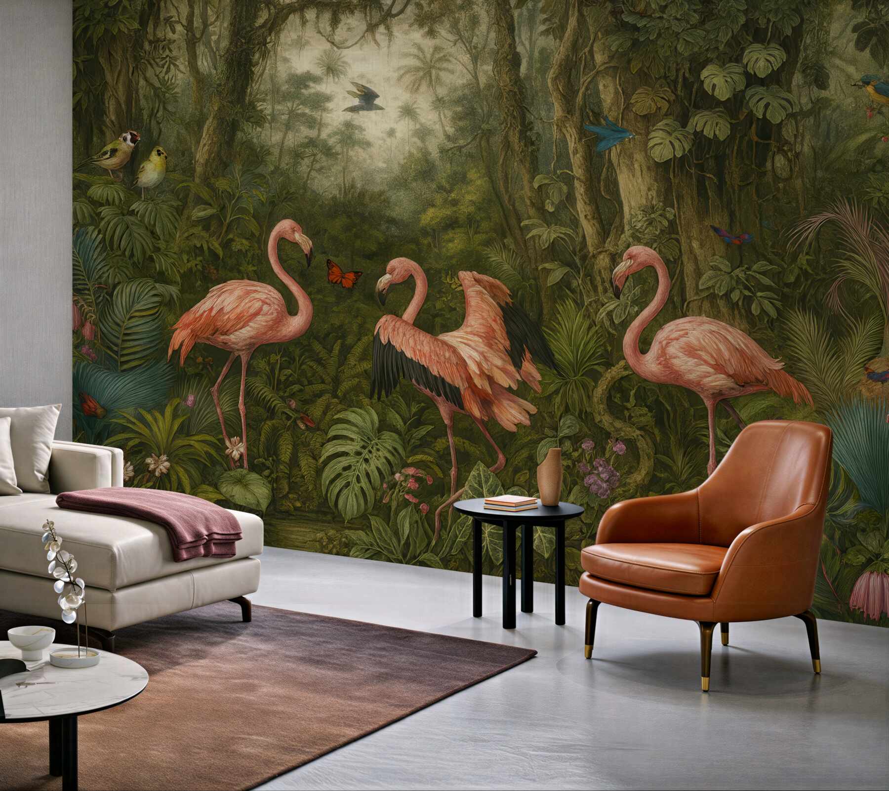 Fototapeta flamingi w tajemniczej tropikalnej dżungli