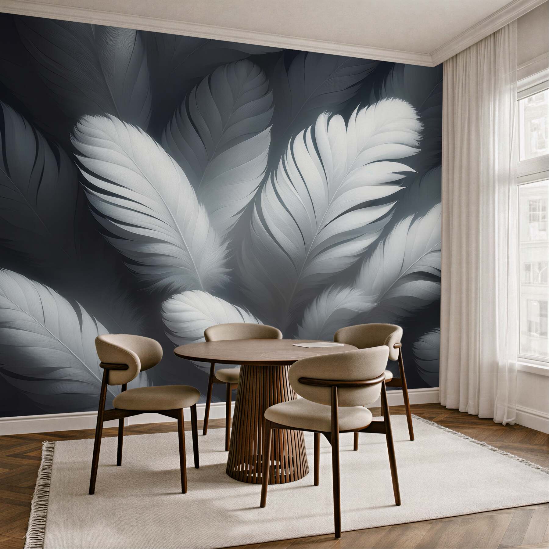 Fototapeta białe pióra w eleganckim mroku