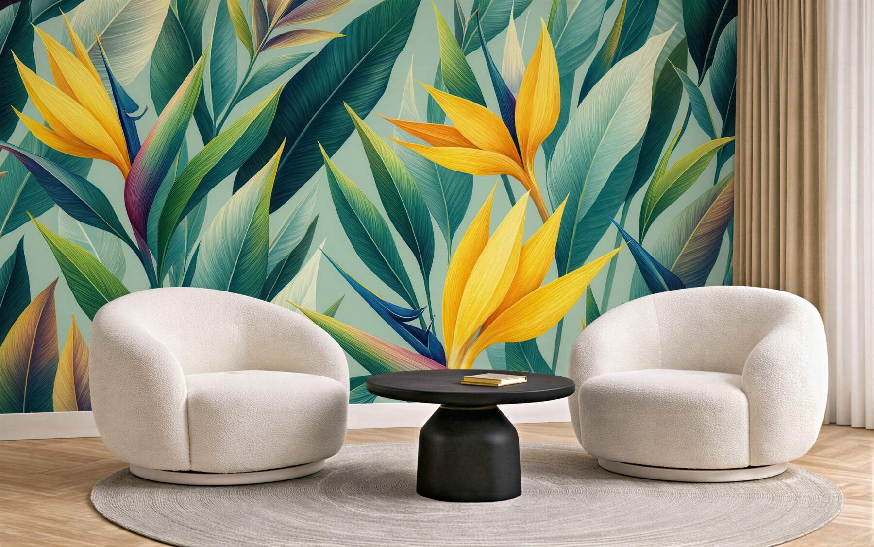 Fototapeta rajskie kwiaty i egzotyczne liście