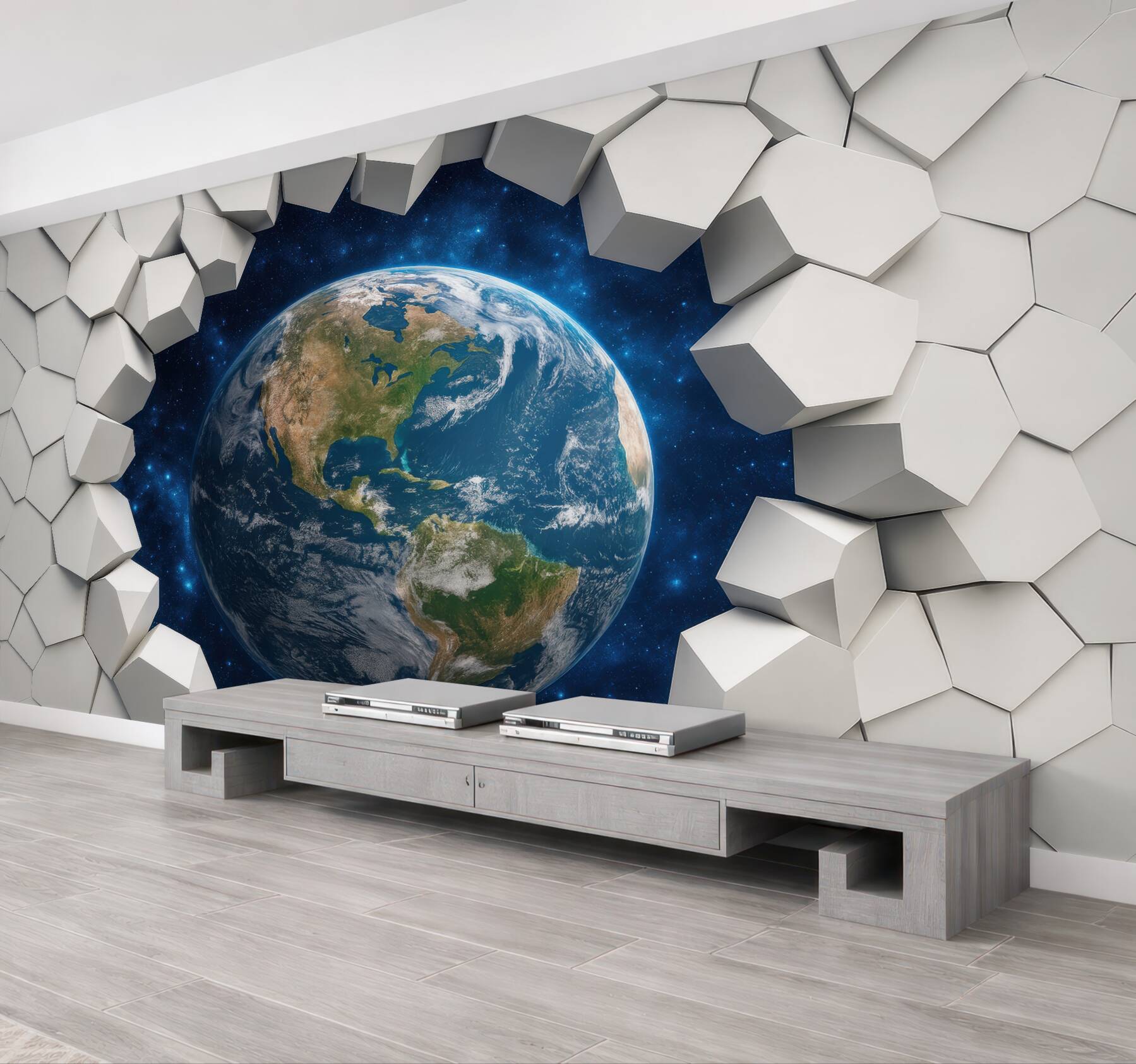 Fototapeta ziemia w kosmicznym geometrycznym portalu