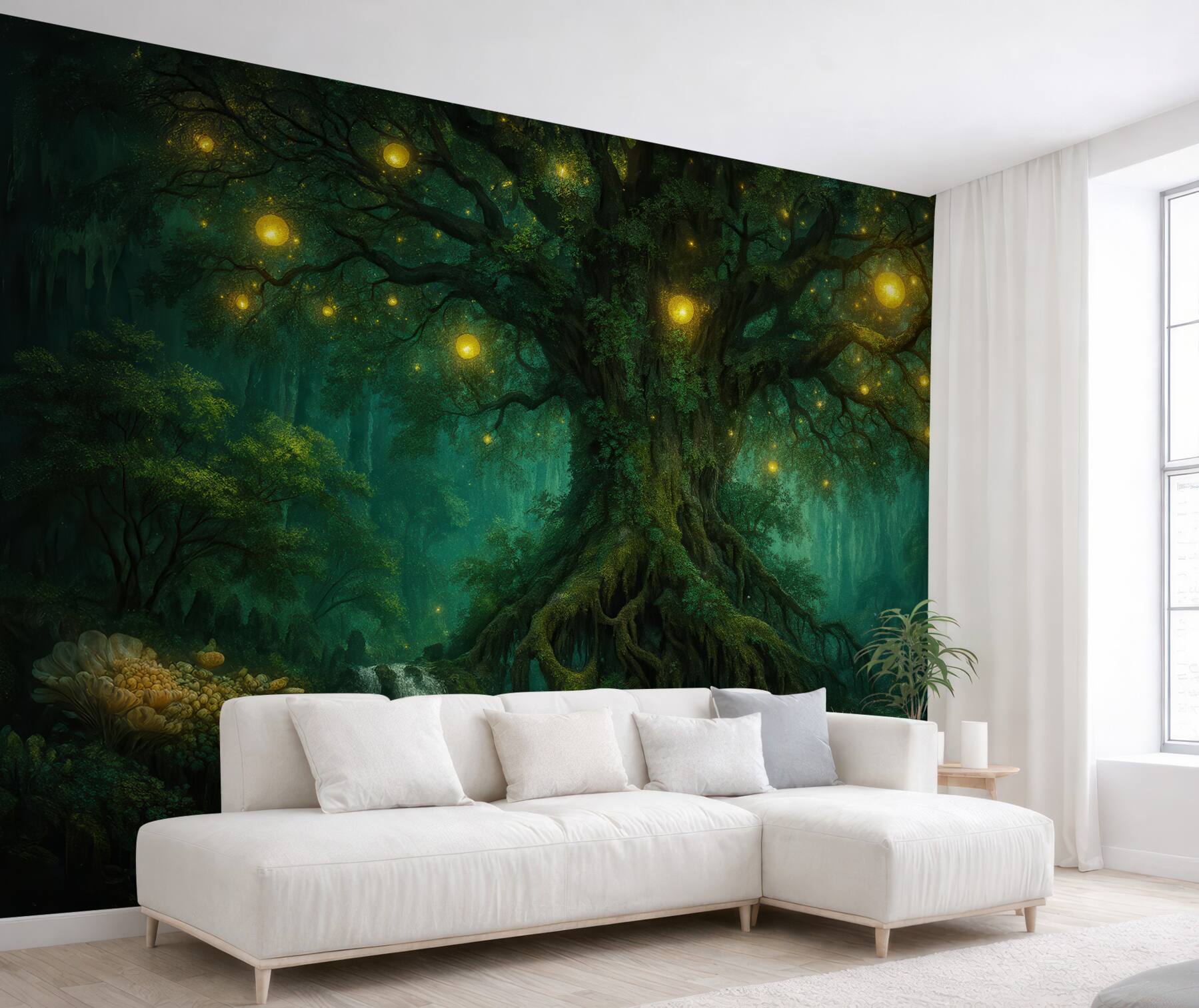 Fototapeta magiczne drzewo w leśnej poświacie