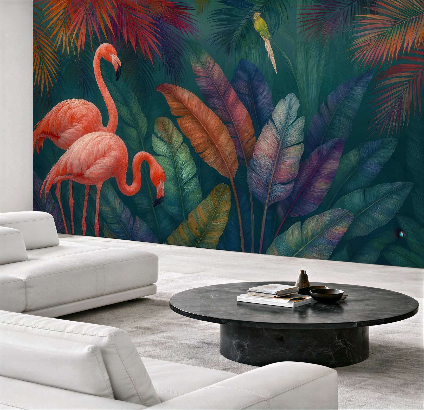 Fototapeta tropikalne flamingi w barwnej dżungli