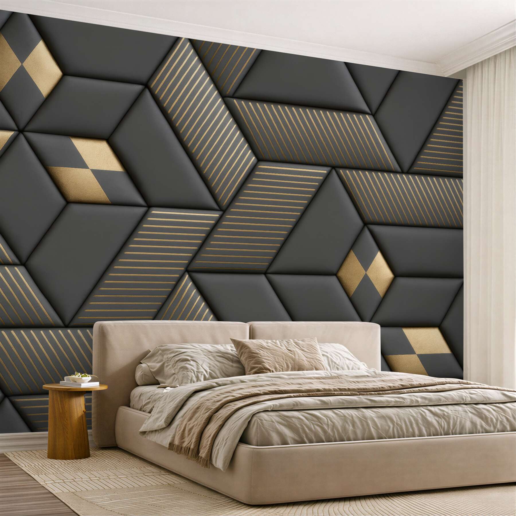 Fototapeta geometryczna elegancja w graficie i złocie