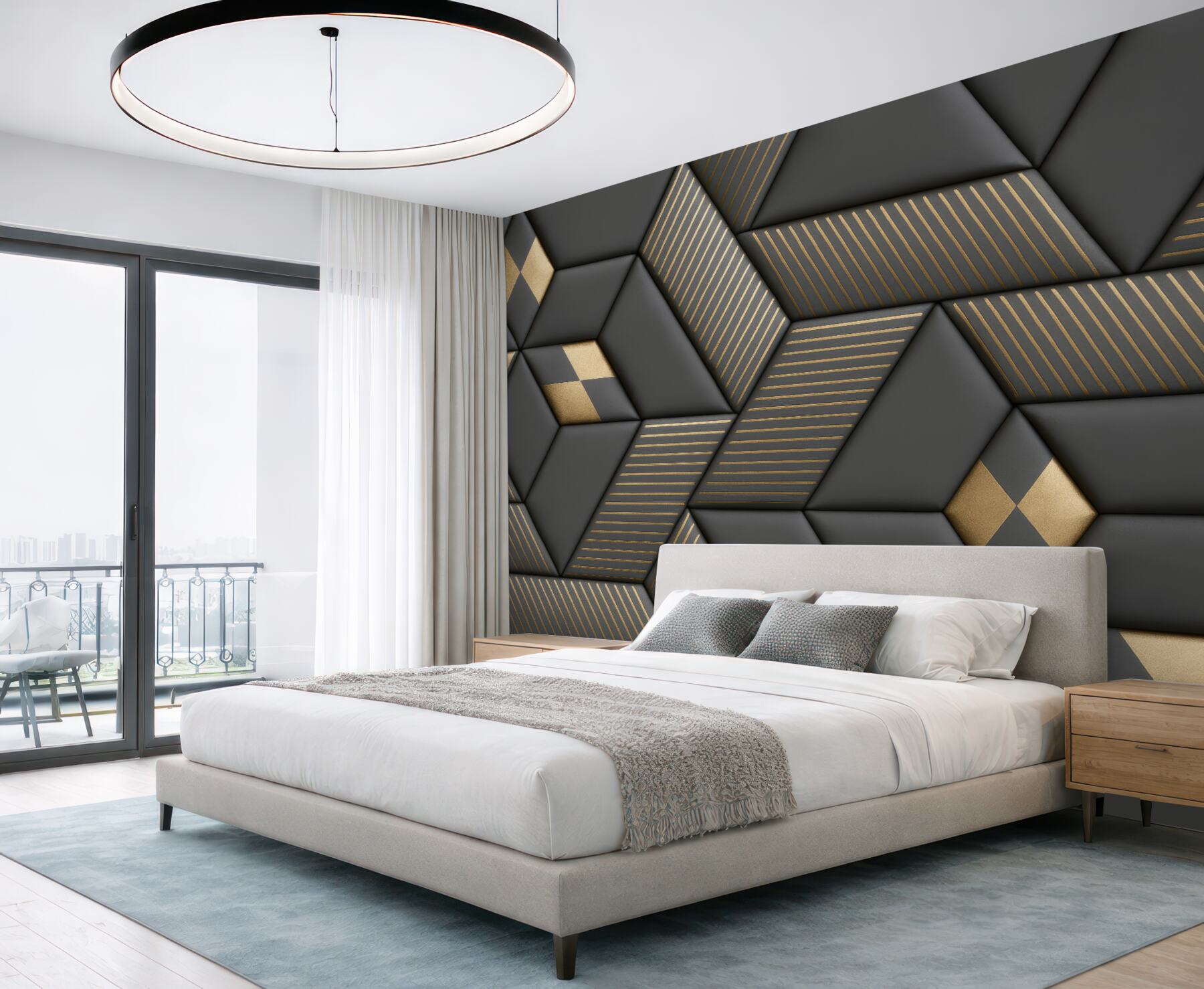Fototapeta geometryczna elegancja w graficie i złocie