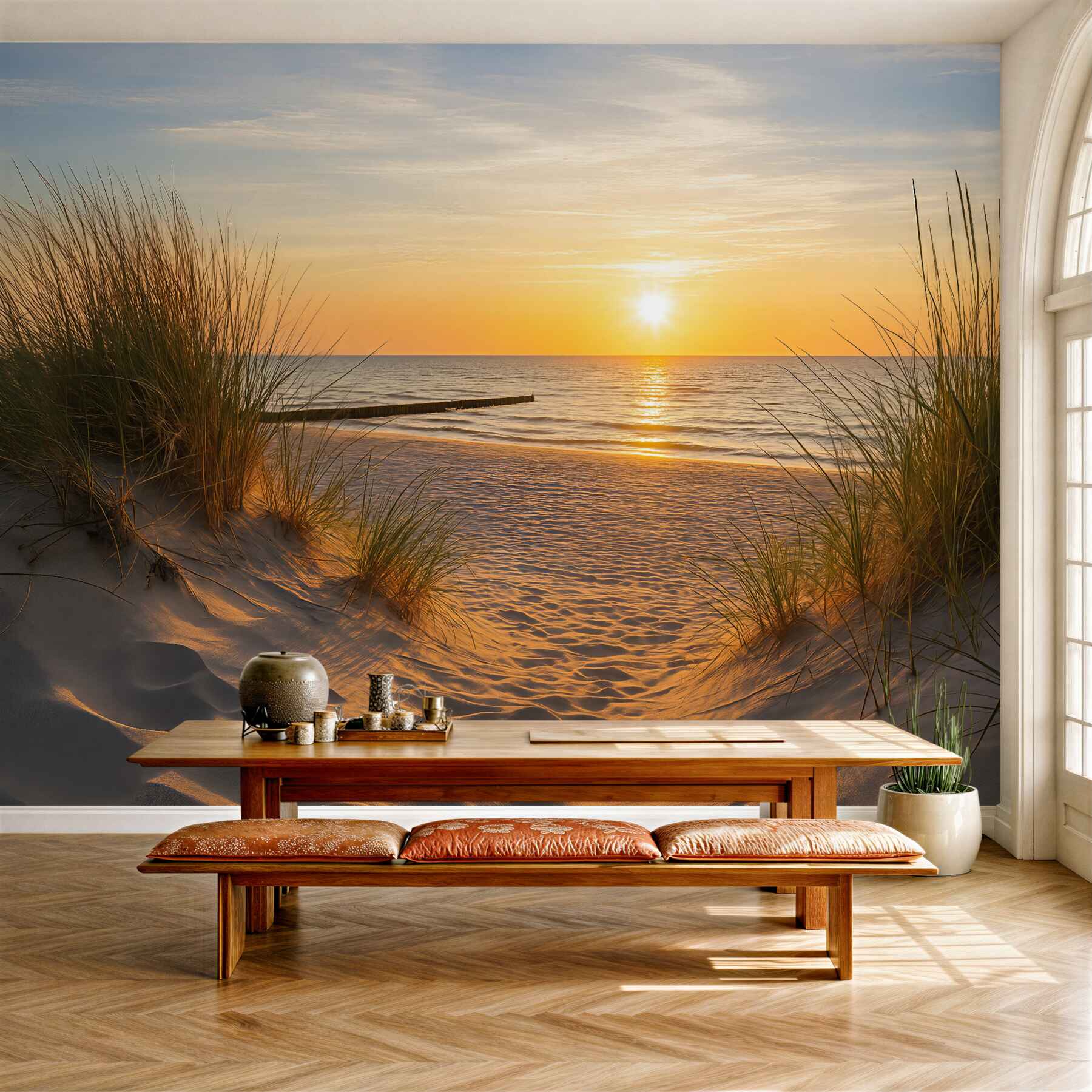 Fototapeta spokojny zachód słońca nad plażą