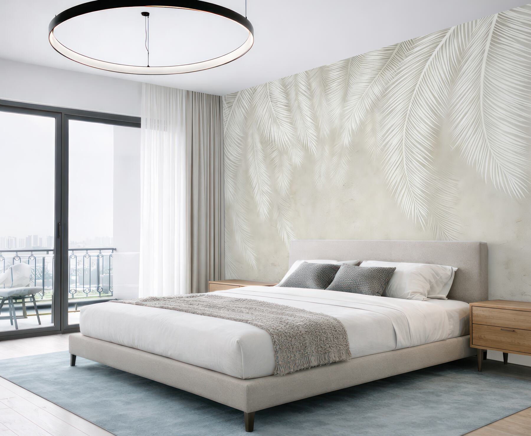 Fototapeta jasne palmowe pióra w beżu