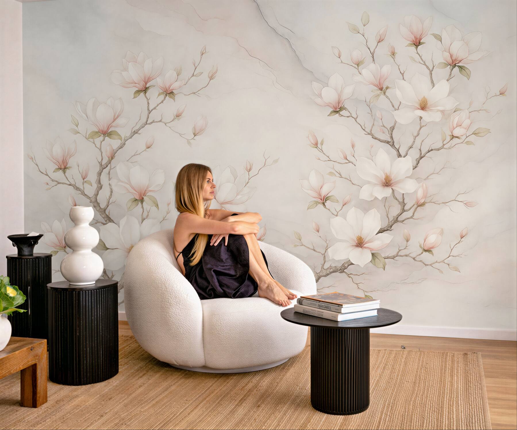 Fototapeta delikatne magnolie na marmurowym tle