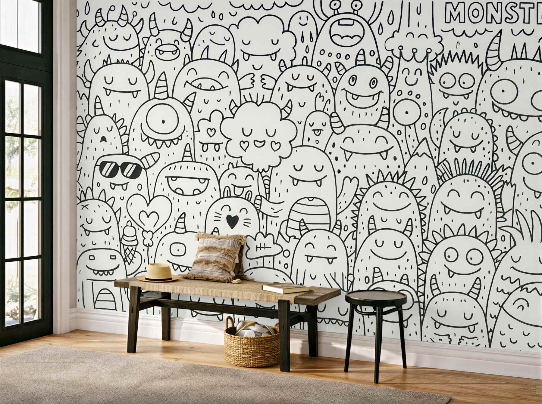 Fototapeta wesołe potworki w doodle stylu