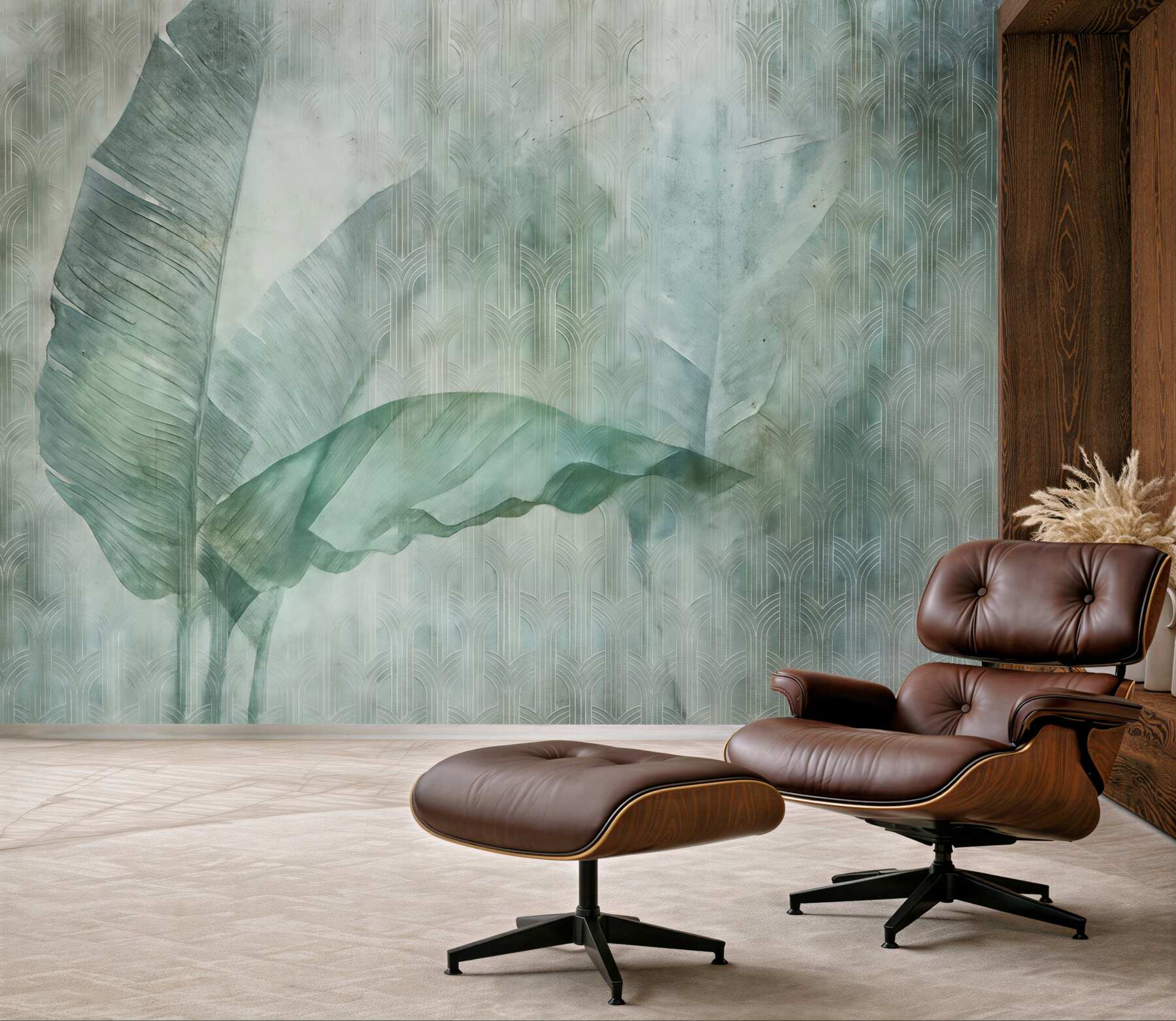 Fototapeta turkusowe liście w stylu art déco
