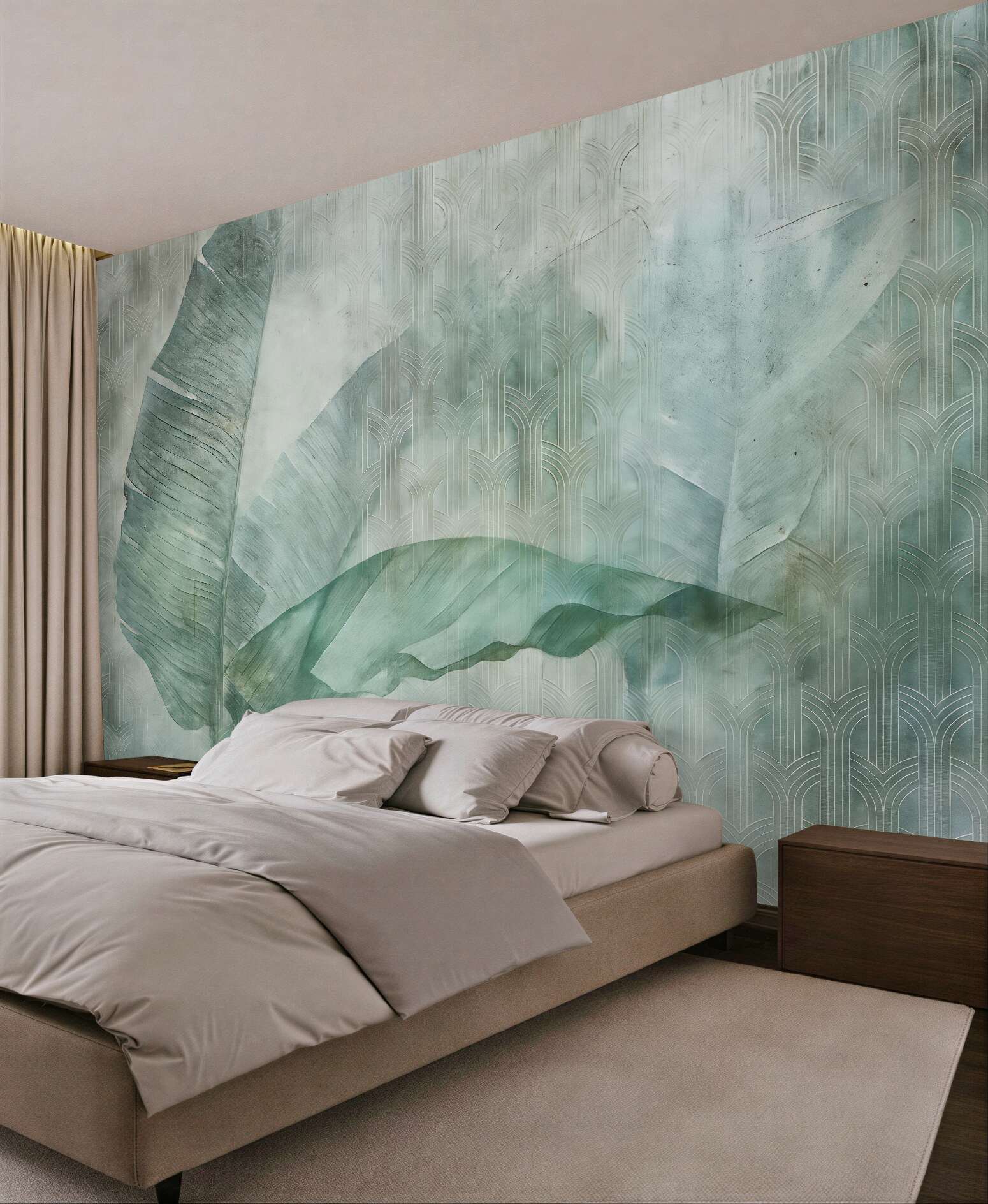 Fototapeta turkusowe liście w stylu art déco
