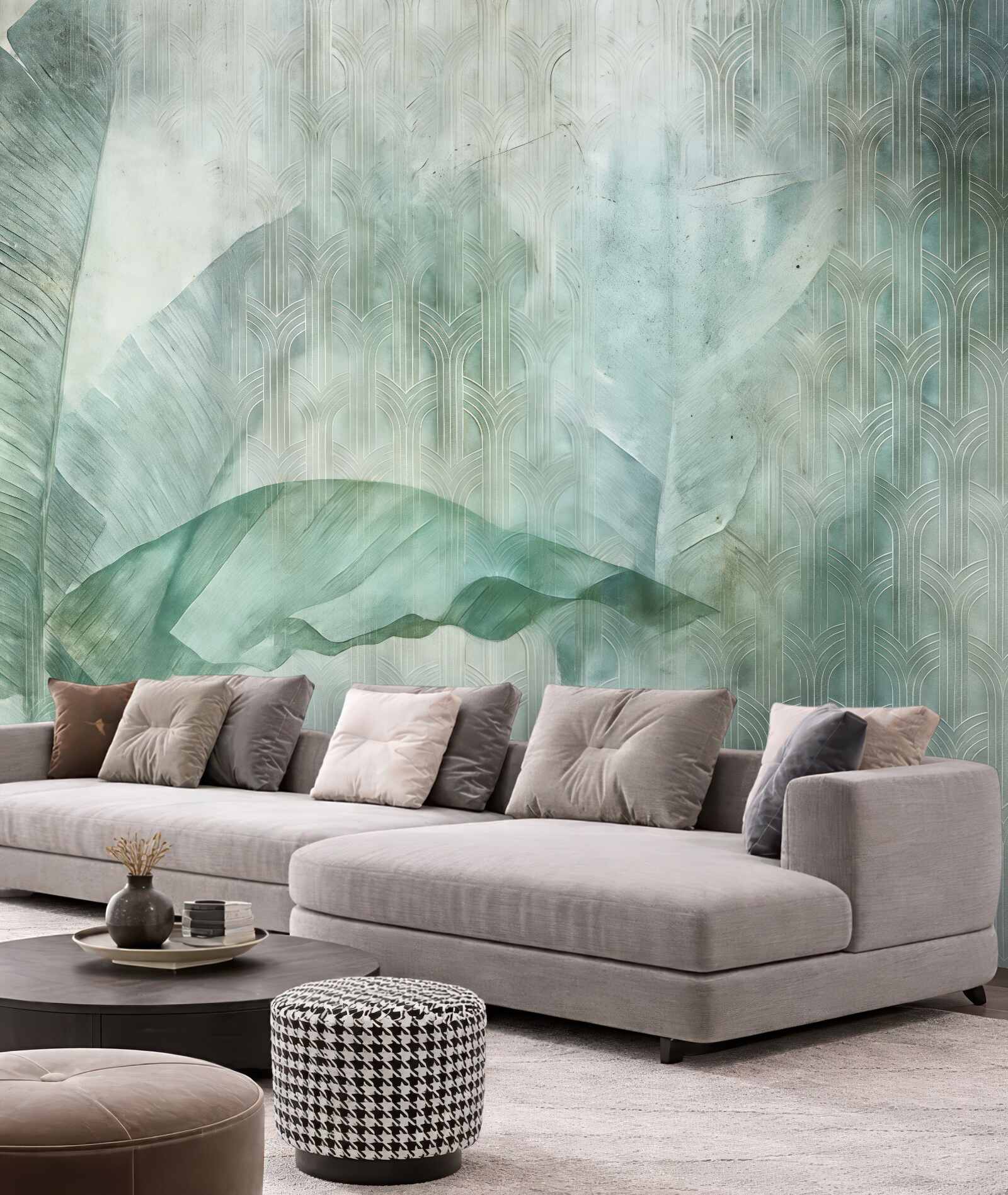 Fototapeta turkusowe liście w stylu art déco