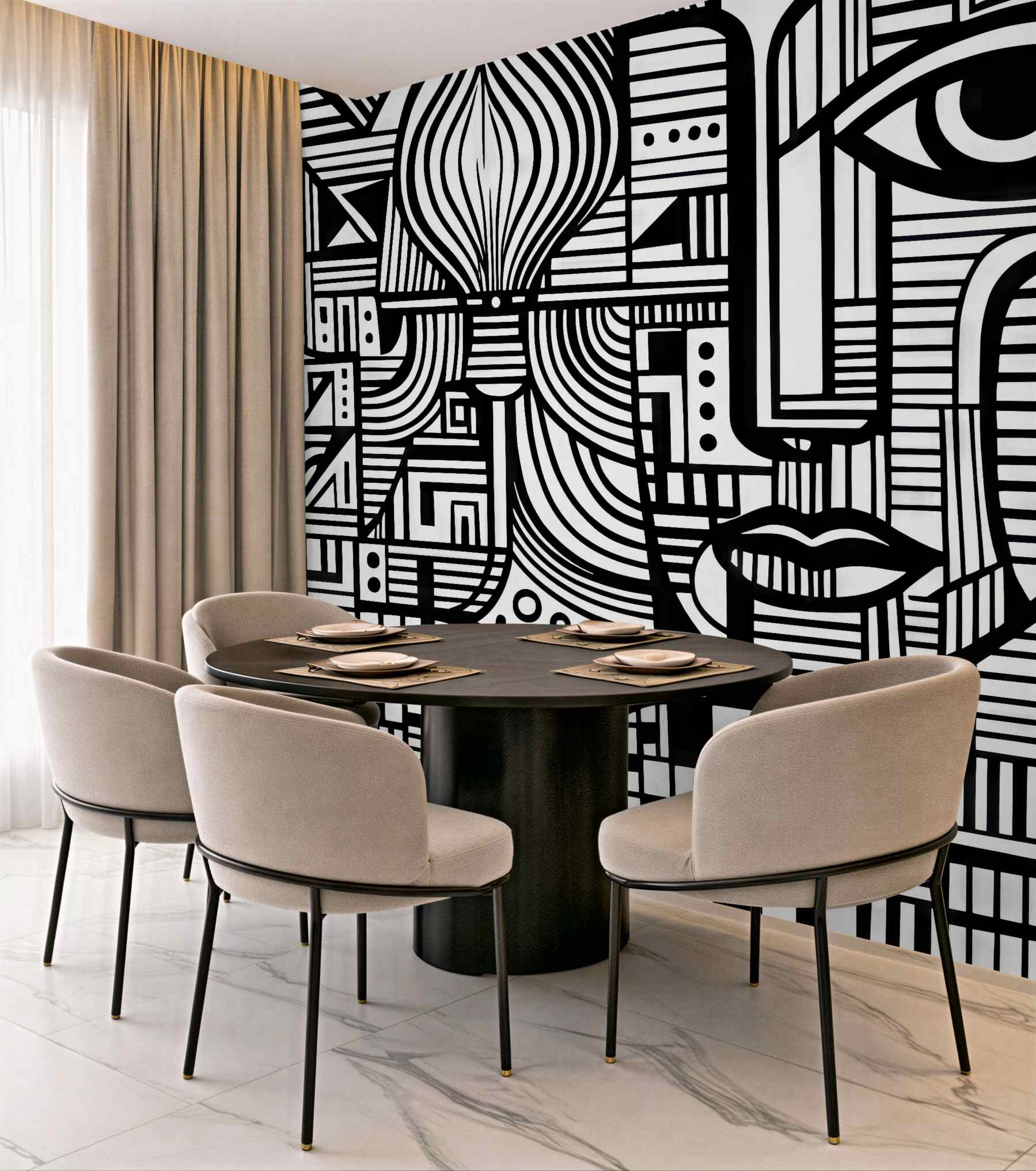 Fototapeta geometryczna twarz w czerni i bieli