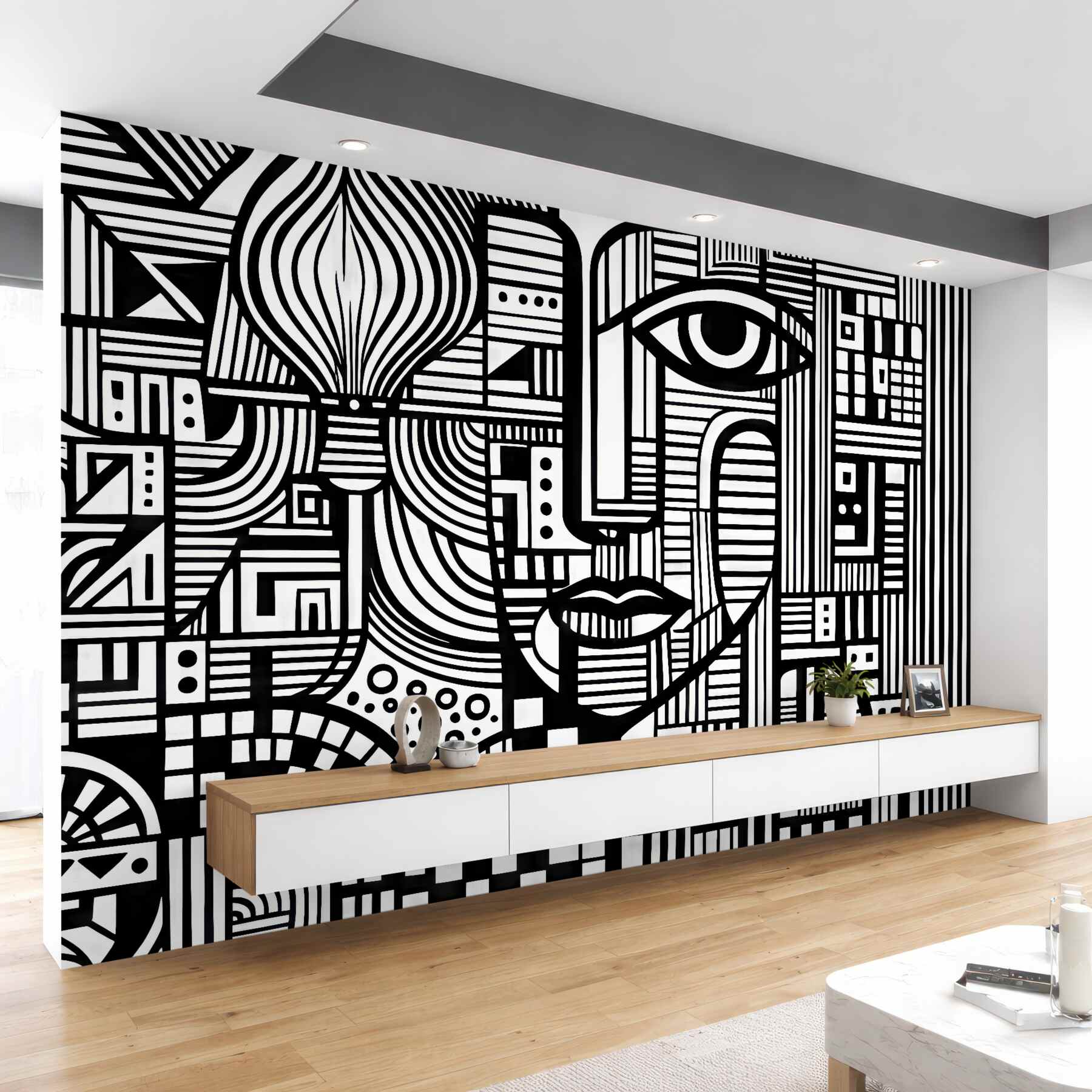 Fototapeta geometryczna twarz w czerni i bieli
